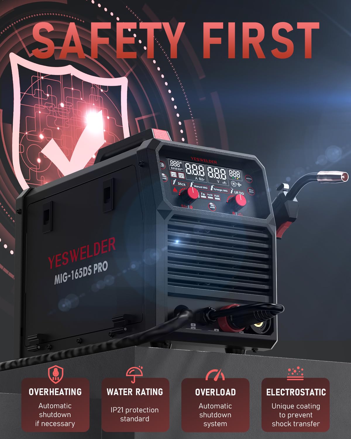 YESWELDER MIG-205DS PRO MIG Welder, 200Amp 110/220V Dual Voltage MIG Welding Machine, 5 in 1 Gas MIG/Flux Core MIG/Spool Gun MIG/Lift TIG/Stick Multiprocess Aluminum MIG Welder, Spool Gun Compatible