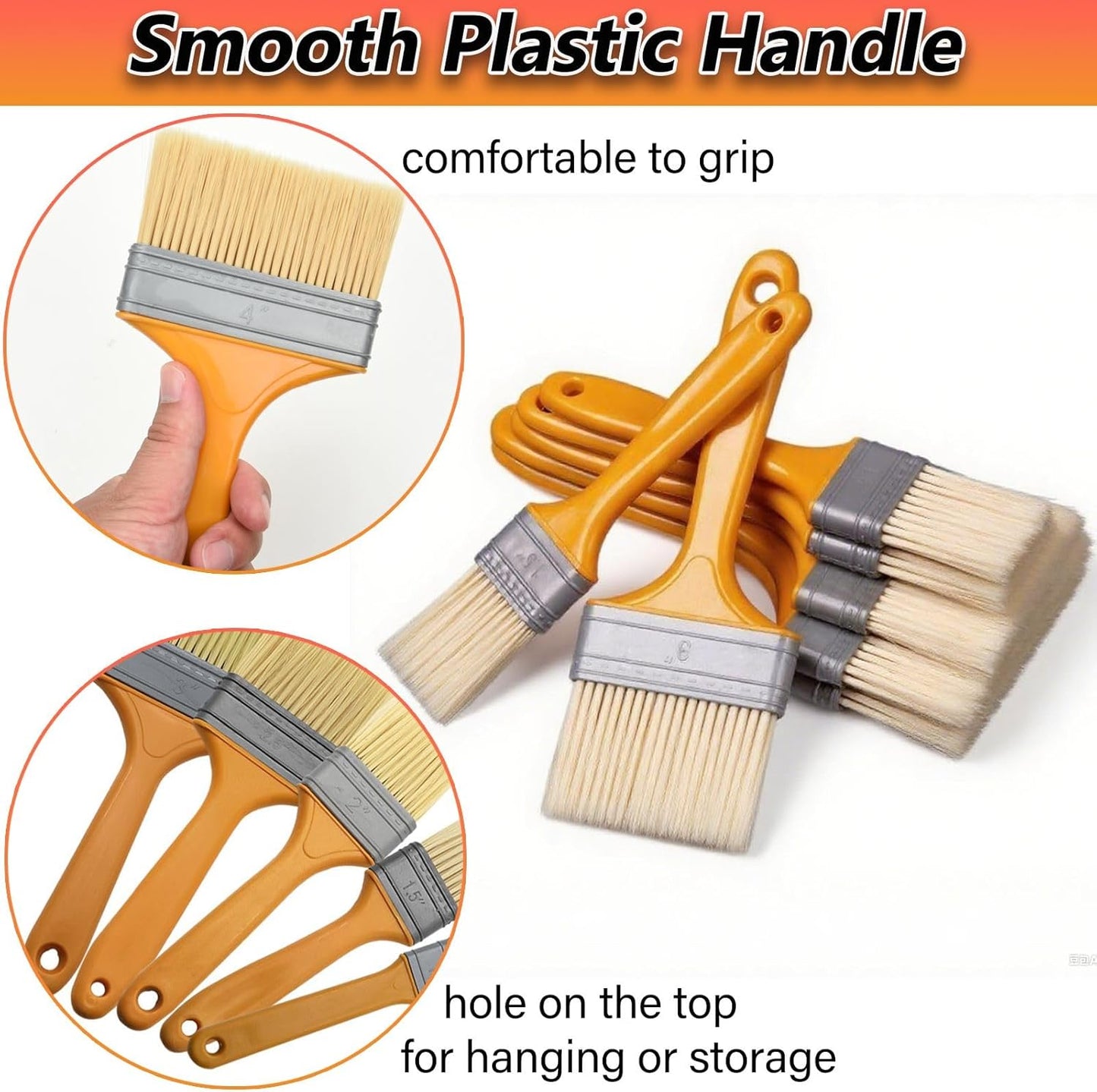 9Pack Chip Paint Brushes Soft Bristles Wall Painting Brush Varnish Wood Stain Brush Set for Furniture Fence Flat Brushes for Painting Oil Acrylic 1 1.5 2 2.5 3 4 5 6 8 inch