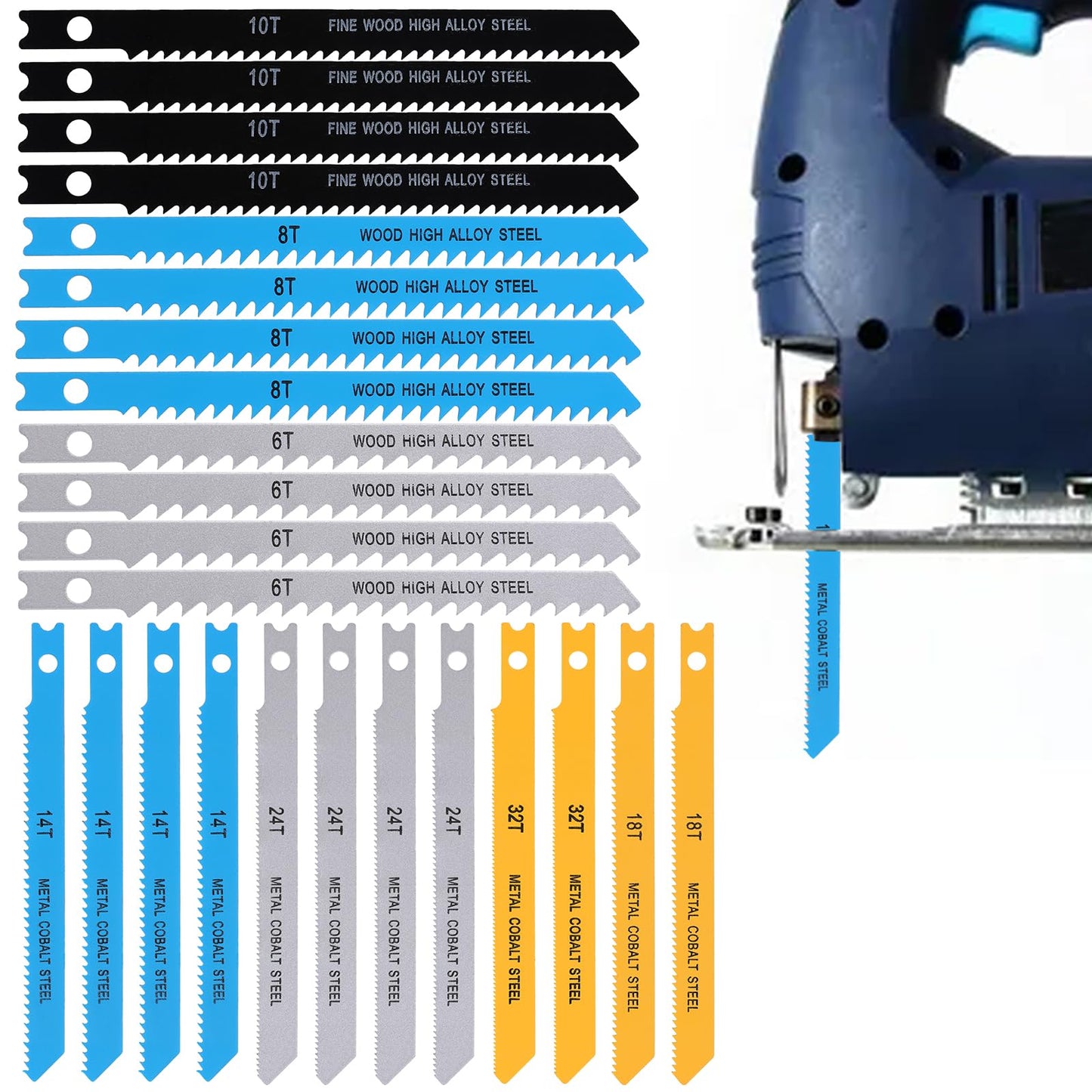 14 PCS U-Shank Jig Saw Blade Set, Jigsaw Blades Fit Vast Majority U Shank Jigsaws, Jigsaw Blades Set for Wood, Plastic and Metal Cutting, 6T 8T 10T 14T 18T 24T 32T