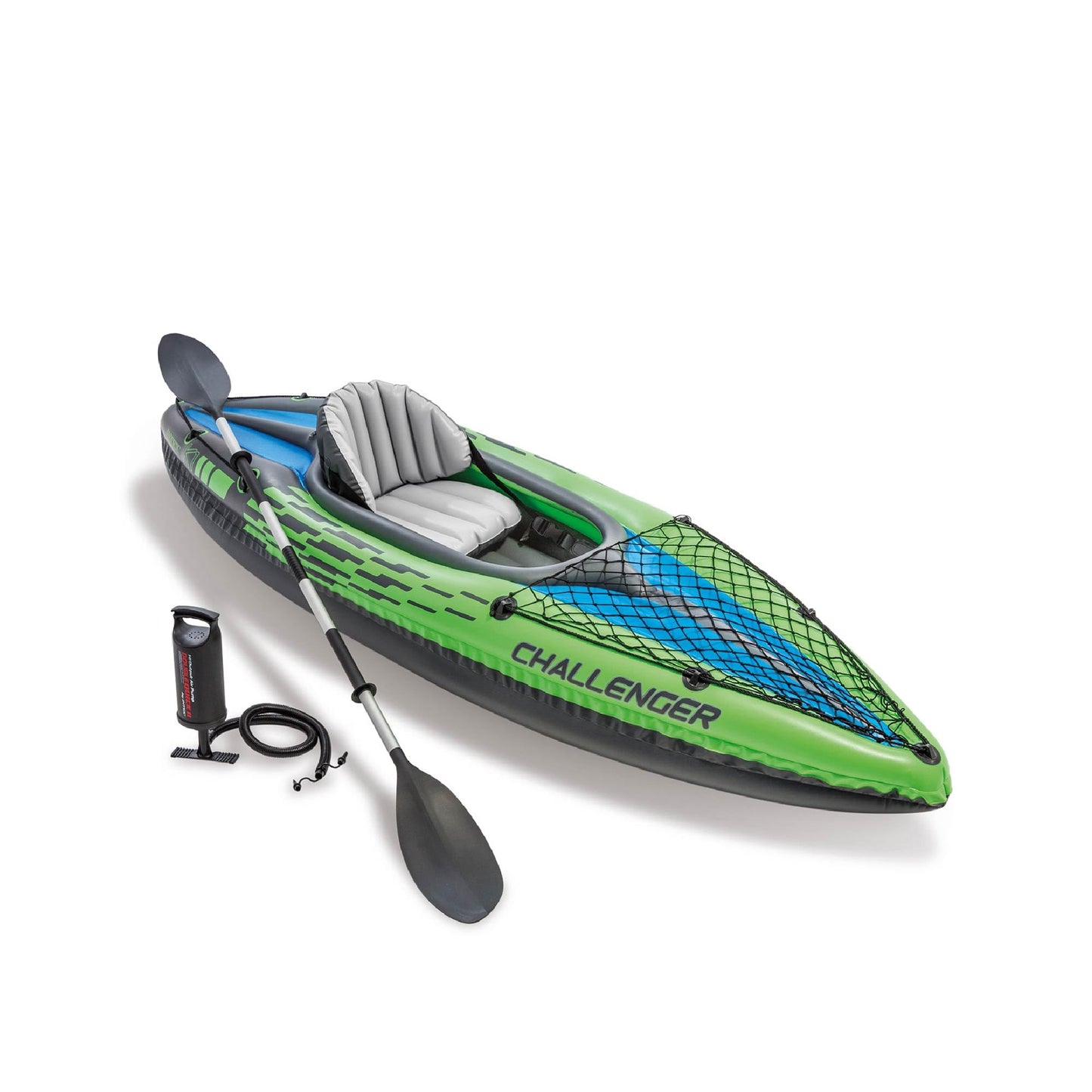 INTEX Challenger Inflatable Kayak Series: Includes Deluxe 86in Kayak Paddles and High-Output Pump – SuperStrong PVC – Adjustable Seat with Backrest – Removable Skeg – Cargo Storage Net