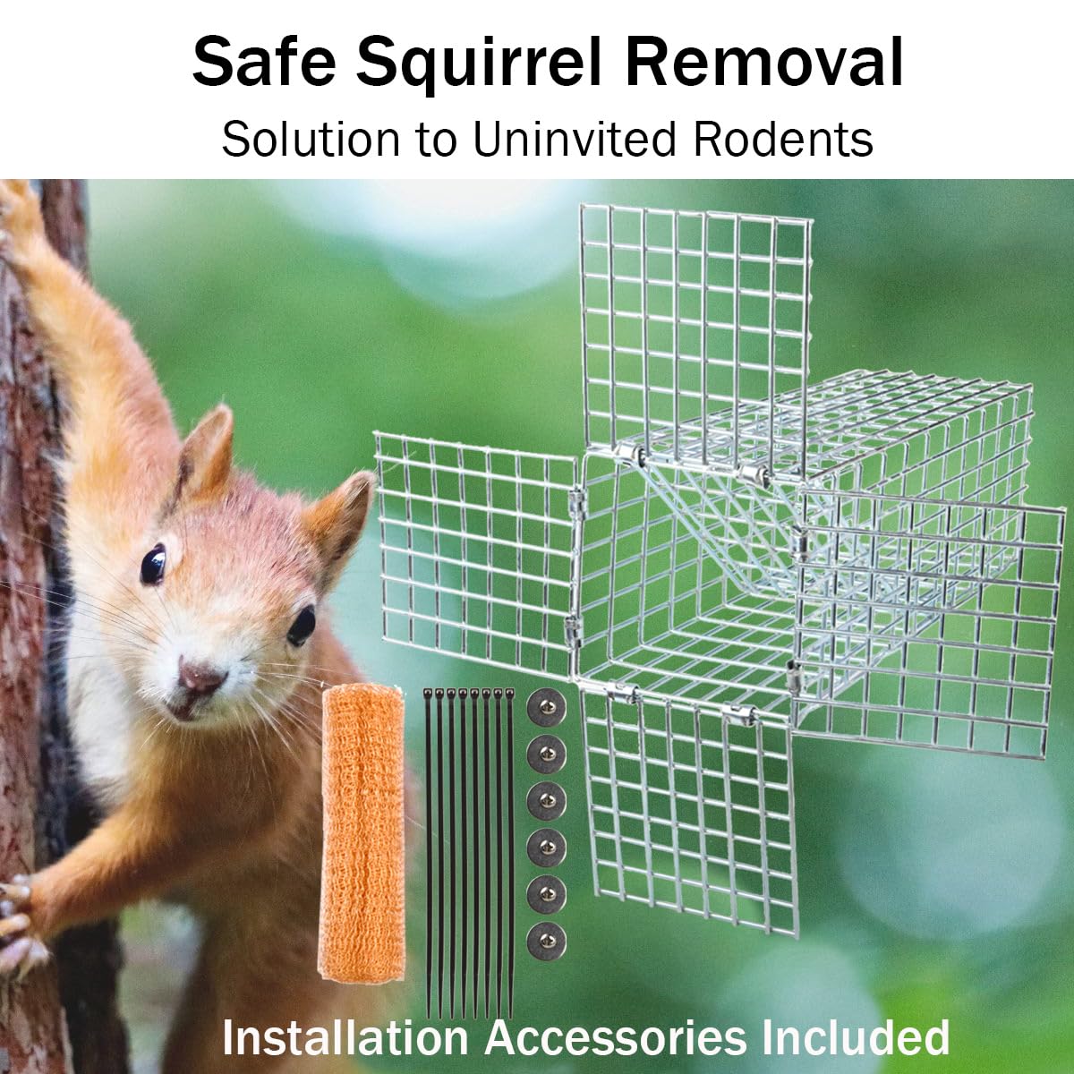 One Way Squirrel Door Excluder, 3.5 x 3.5 inch Opening, Humane One-Way Door for Removing Squirrels, Chipmunks, Includes DIY Installation Kit