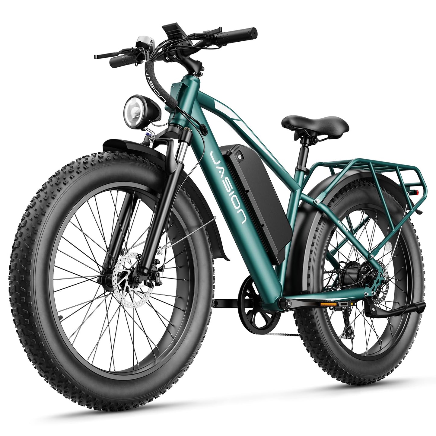 Jasion EB5 MAX Electric Bike for Adults with 1500W Peak Motor, 48V 15Ah (720Wh) Battery Electric Mountain Bike, 26'' x 4'' Fat Tire Ebike, 28+MPH Speed, Cruise Control, with Fenders, Rear Rack