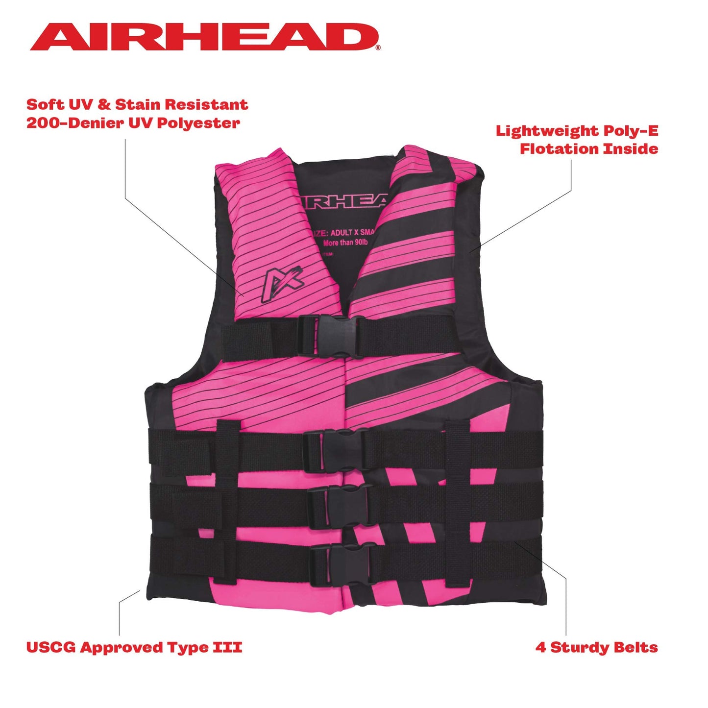 Airhead Trend Life Jacket, Coast Guard Approved, Men's, Women's and Youth Sizes