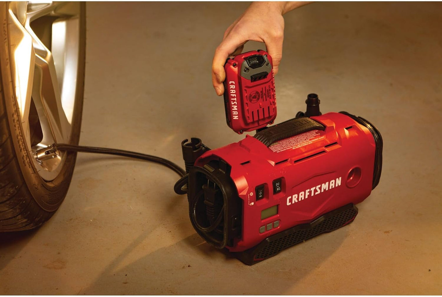 CRAFTSMAN V20 Tire Inflator, Portable Air Compressor, 3 Modes: Cordless, 120V Corded, and 12V Car Adapter, Air Pump, Battery Sold Separately (CMCE520B)