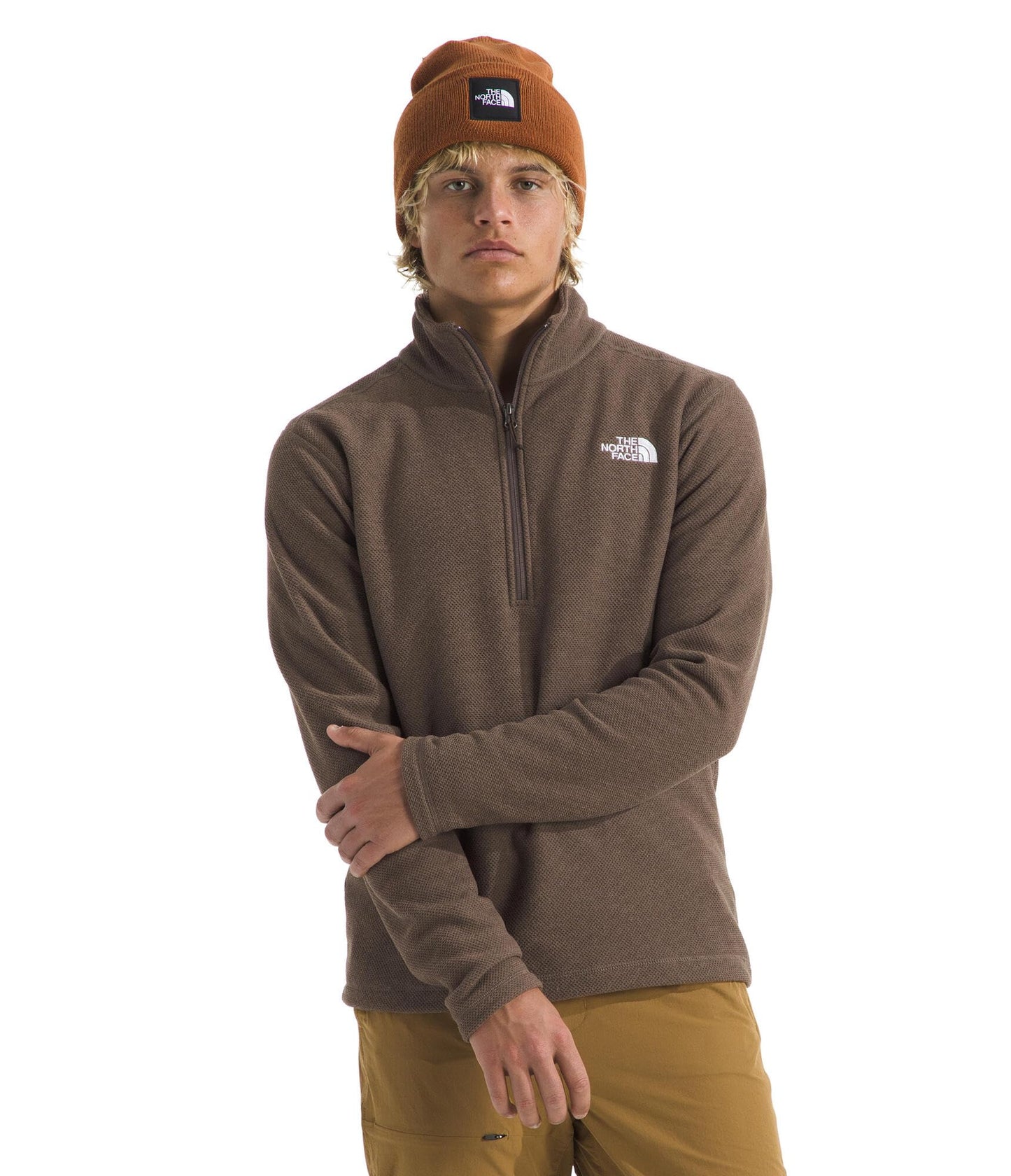 THE NORTH FACE Men's Textured Cap Rock 1/4 Zip Pullover | Fleece Jacket, Fold Over Collar & Embroidered Logo