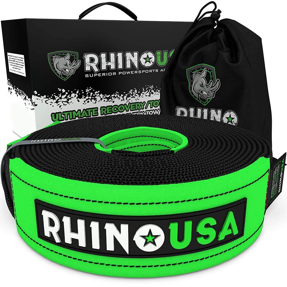 Rhino USA Recovery Tow Strap (3" x 20') - 31,518lb Break Strength - Emergency Recovery Strap Tow Rope for Truck, UTV, ATV & More - Heavy Duty Towing Strap for Offroad 4x4 Use - Compatible with Jeep