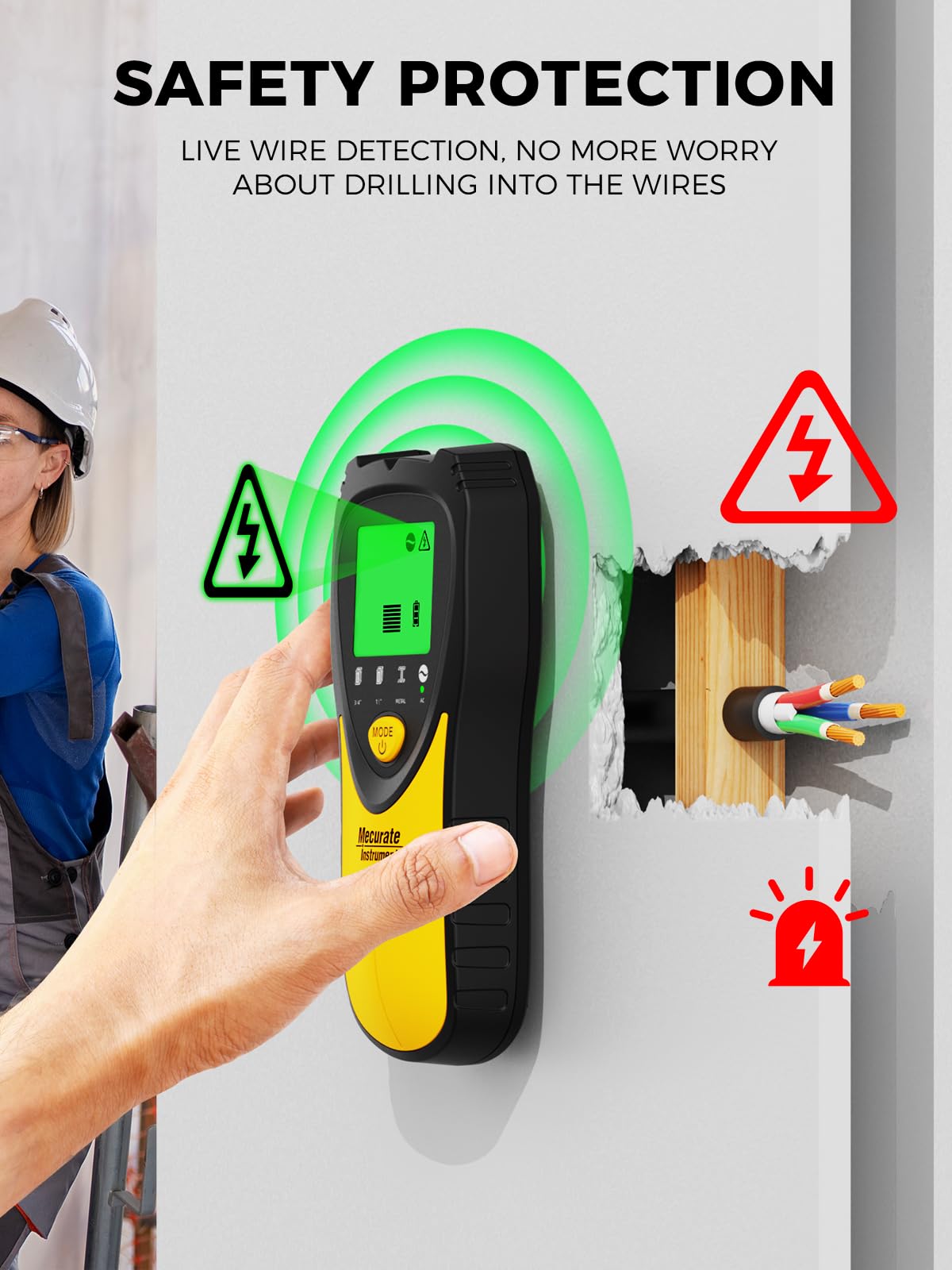 Mecurate Stud Finder Wall Scanner Sensor - 5 in 1 Electronic Stud with LCD Display & Audio Alarm for Wood AC Live Wire Metal Studs Detection Joist Pipe