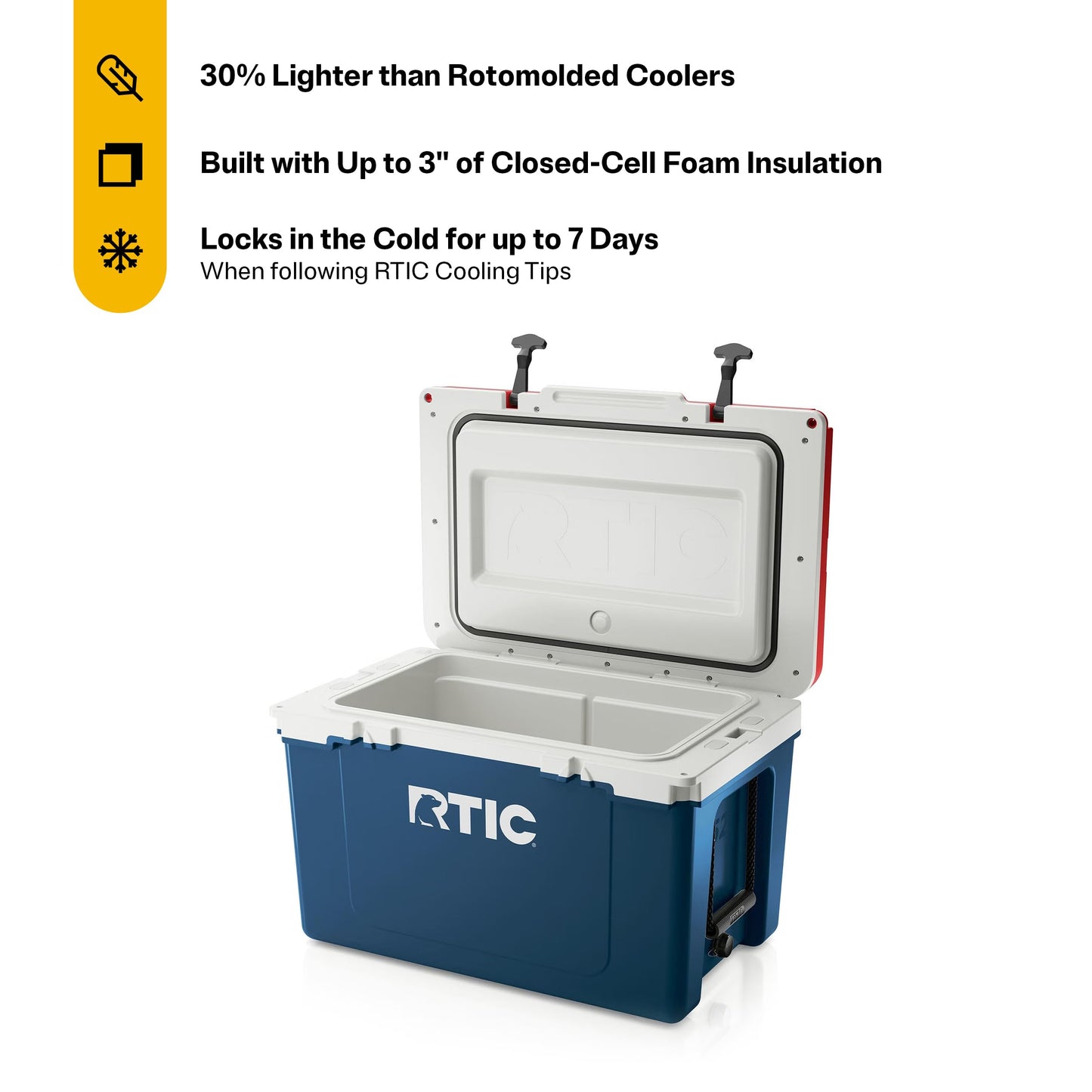 RTIC Ultra-Light 52 Quart Hard Cooler Insulated Portable Ice Chest Box for Beach, Drink, Beverage, Camping, Picnic, Fishing, Boat, Barbecue, 30% Lighter Than Rotomolded Coolers