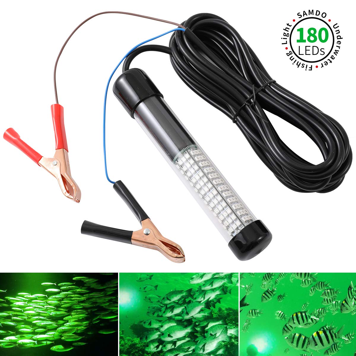 SAMDO IP68 12V LED Underwater Fishing Light 1080 Lumens Fish Attracting Light, Night Fishing Light 10.8W