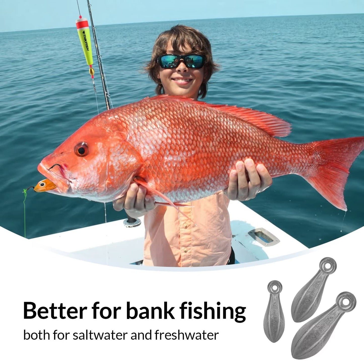 THKFISH Fishing Weights Kit - Inline, Trolling, Double Ring, Tor-pedo, Catfishing, Saltwater & Surf Fishing Weights - Coin, Disc & Pyramid Sinkers
