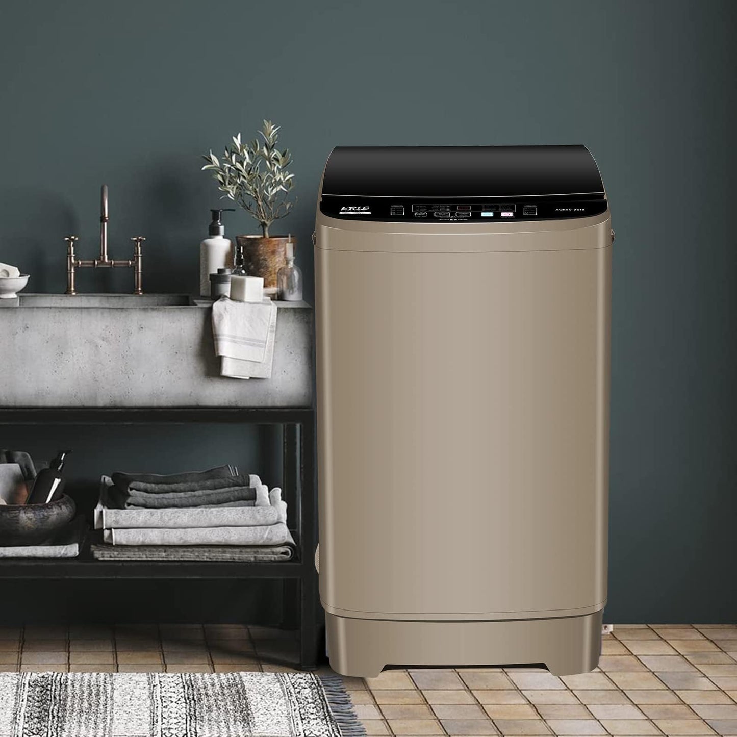 KRIB BLING 17.7 lbs Full Automatic Washing Machine with LED Display Compact Washing Machine with Drain Dump, 10 Wash Programs and 8 Water Levels Ideal for Dorms, Apartments, RV, Gold, KB03 GOLD6-3