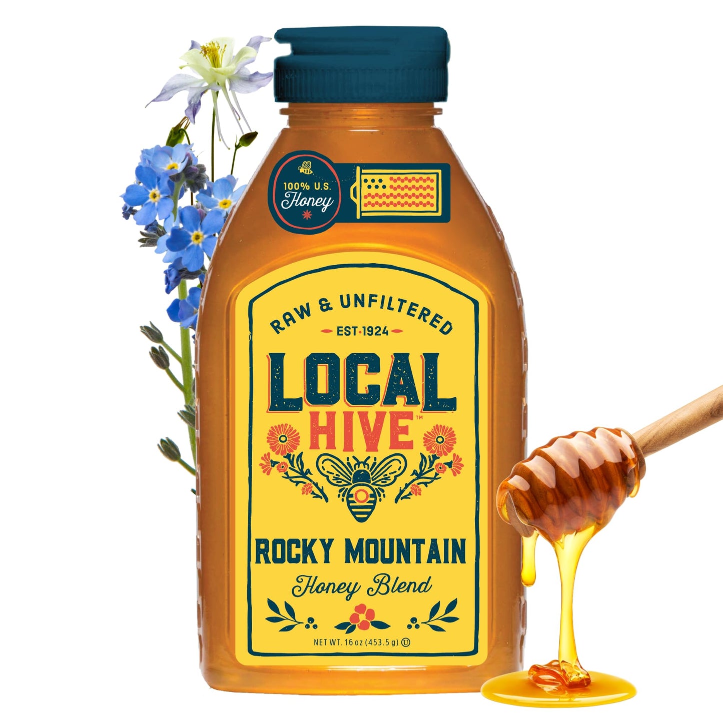 Local Hive Midwest Raw Unfiltered Honey – 16 oz, 100% Pure US Honey, Sourced from American Bees and Beekeepers - Natural Sweetener, Ideal for Tea, Baking, and Cooking
