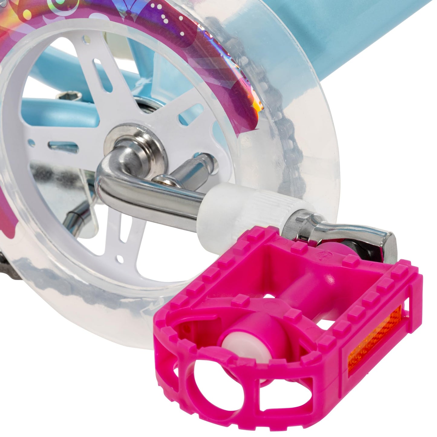 Huffy Illuminate 20” Girl’s Bike, Sky Blue Frame with Butterfly Graphics, Kickstand Included, Streamers and Chain Guard, White Tires and Pink Rims