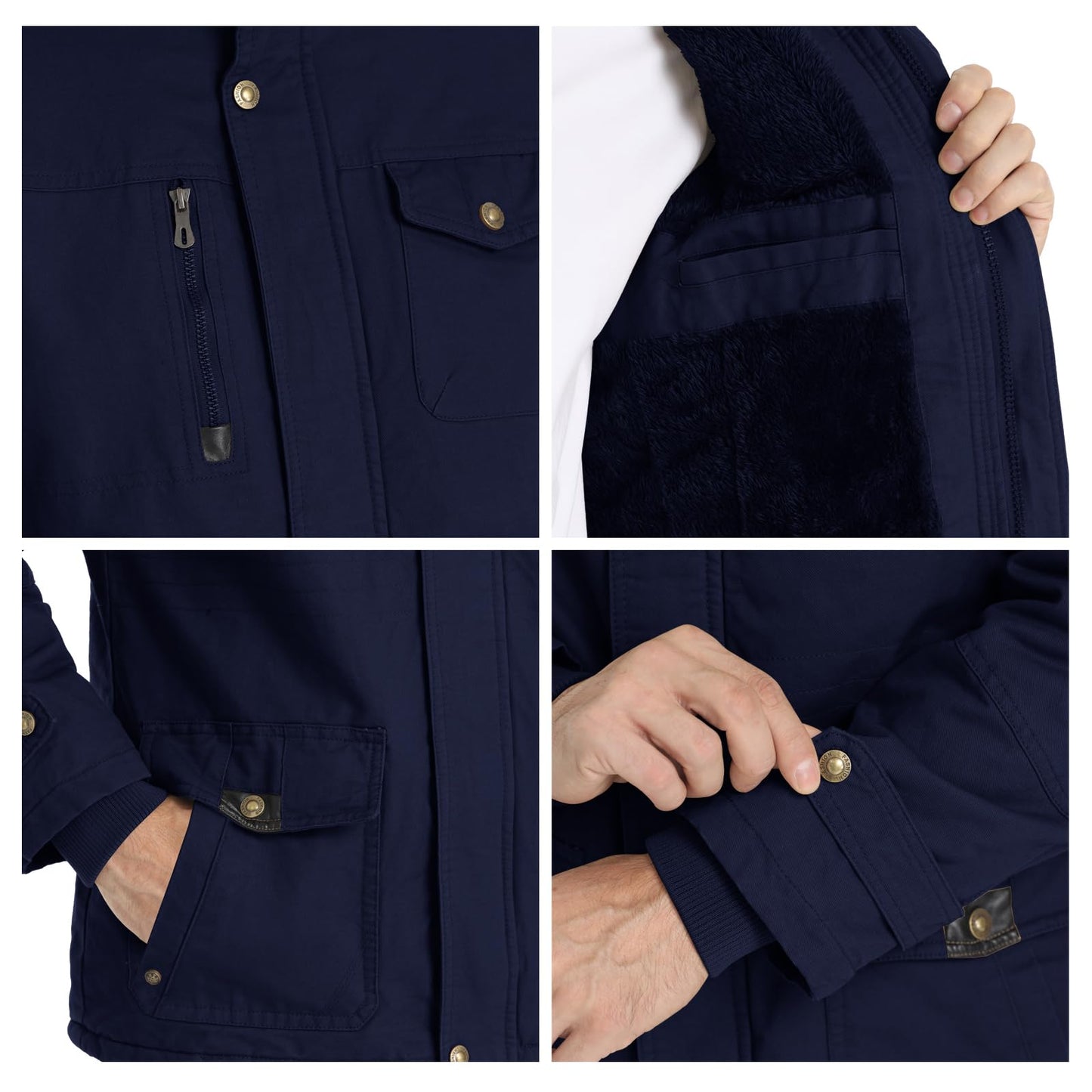 CHEXPEL Men's Thick Winter Jackets with Hood, Fleece Lining, Cotton Military Work Jackets with Cargo Pockets, Outwear