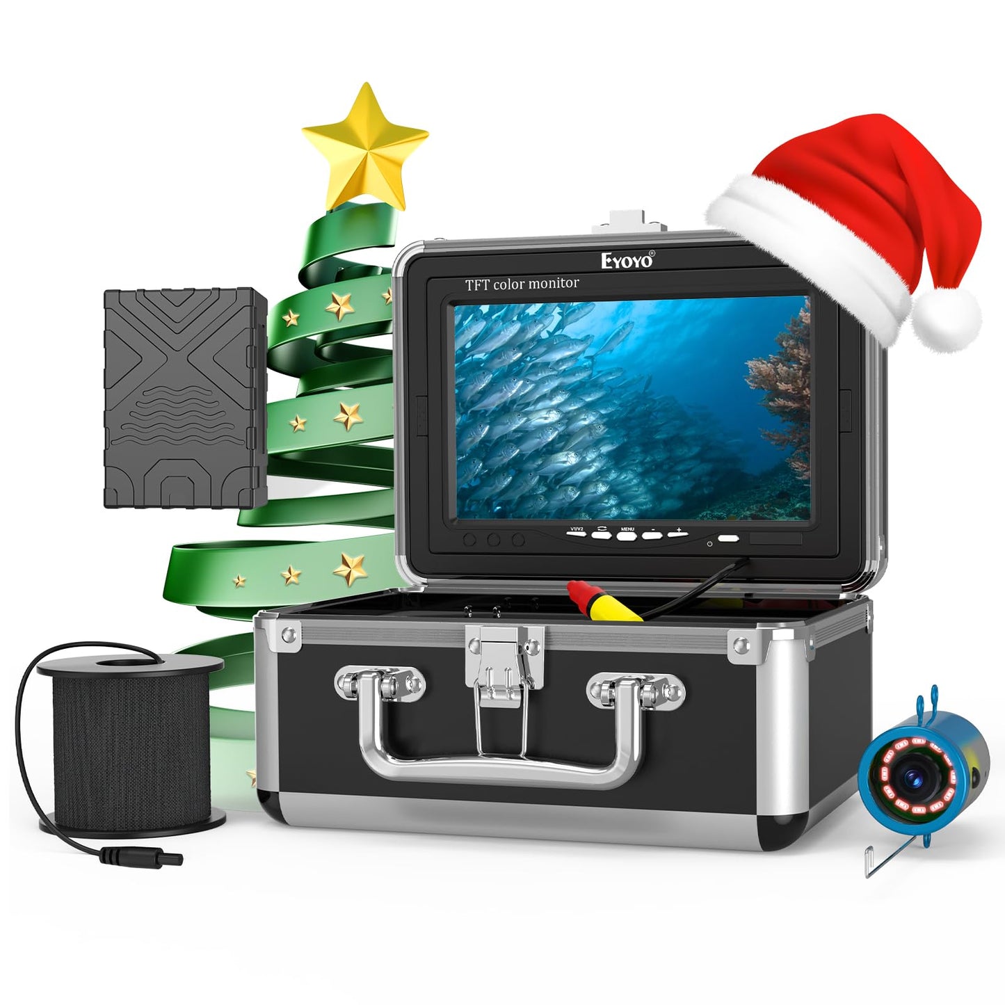 Eyoyo Underwater Fishing Camera 7 inch LCD Monitor Fish Finder Waterproof 1000TVL Fishing Camera 12pcs Infrared Lights for Lake, Boat, Ice Fishing