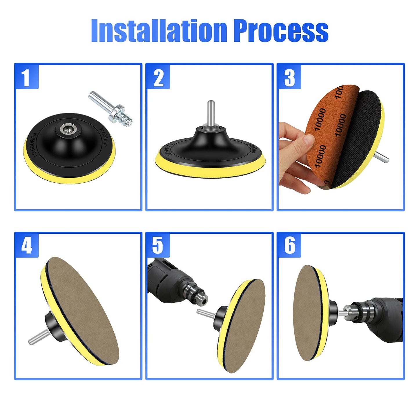 Water Grit Sandpaper 2000/3000/5000/7000/10000 and 5-inch Backing Pad Set, Wet Dry Electric Hook &Loop Sanding Disc with Pad, Grinding Abrasive Paper and Orbital Sander Polisher
