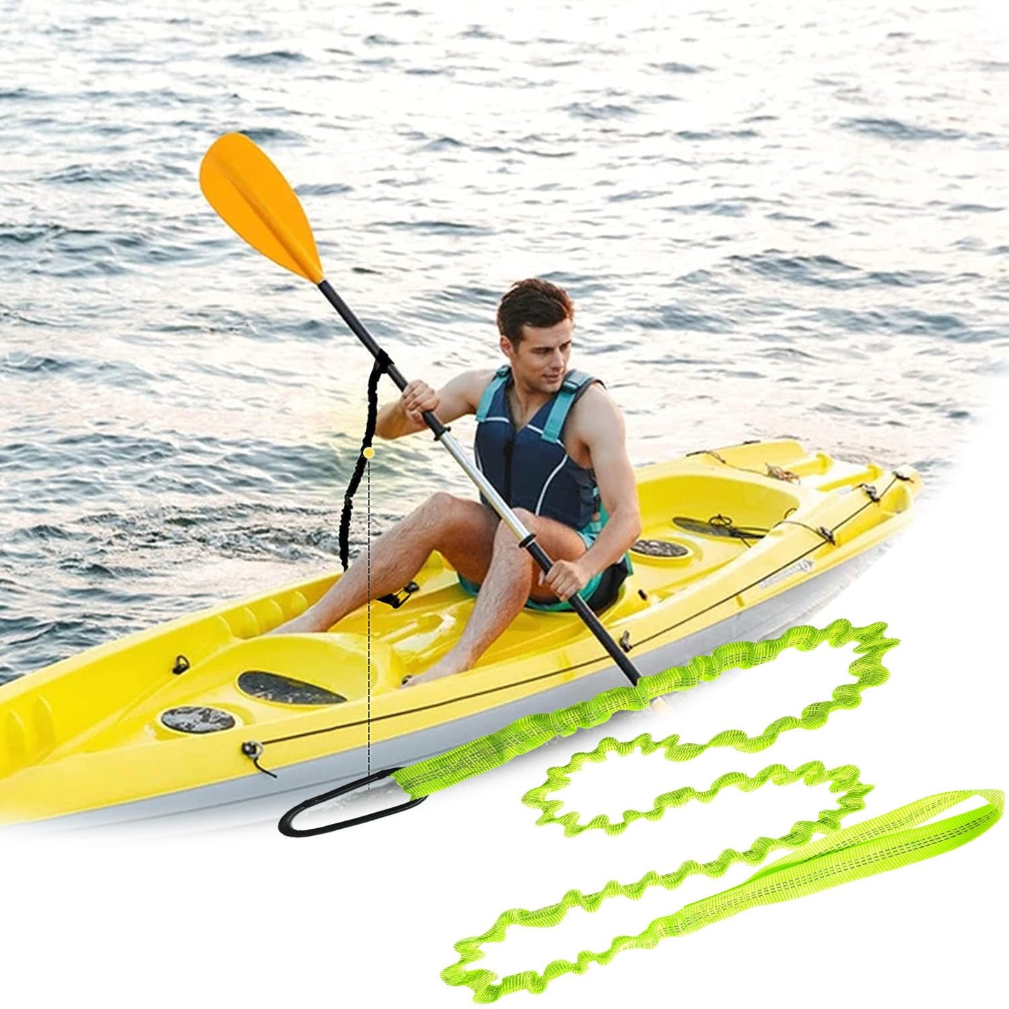 Paddle Leash Kayak Paddle Holder Tool Lanyard - 2 Pack Stretchable Paddle Strap with Carabiner Secure Leash Lanyard Rope for SUP Kayak Canoe Paddle Fishing Pole Rod