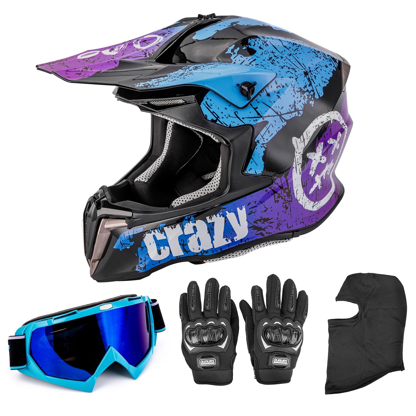 Adult ATV Dirt Bike Helmet with Goggles Gloves & Mask Quick Release Buckle Adjustable Sun Visor Motorcycle Adult Helmet Off-Road Motocross Downhill Moped MX for Unisex-Adult
