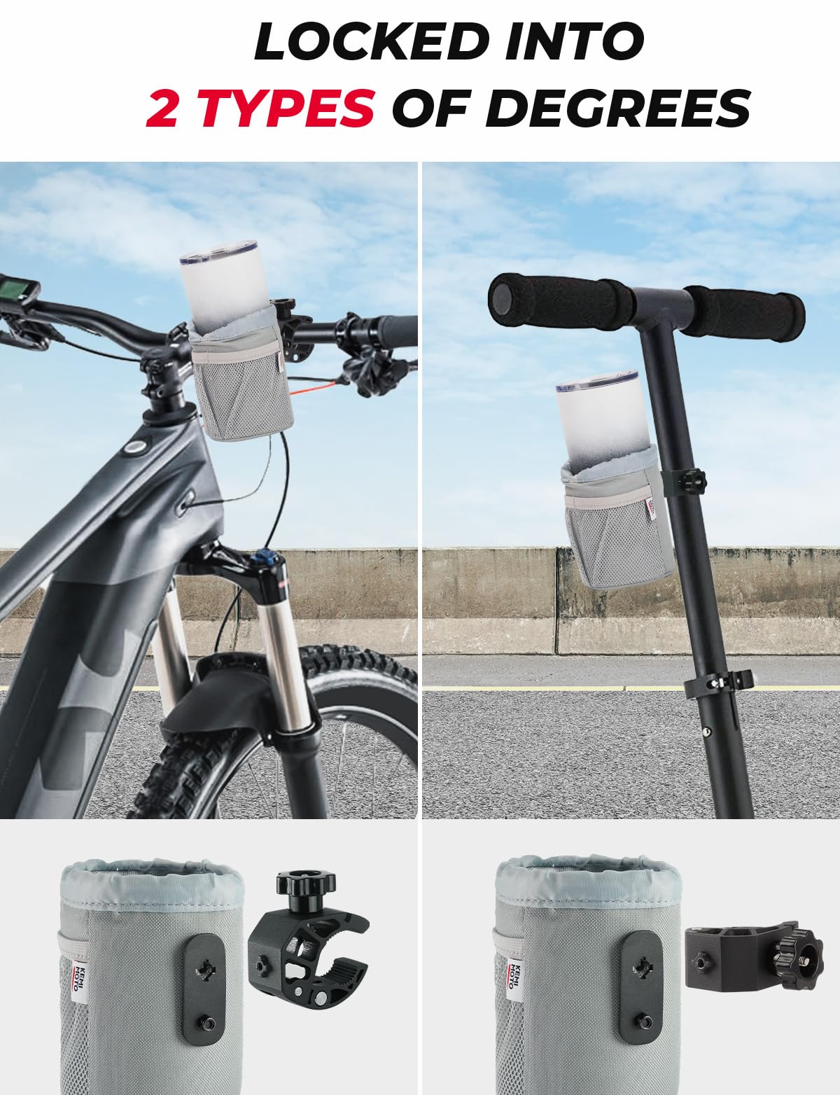 KEMIMOTO Motorcycle Cup Holder, Oxford Fabric Motorcycle Drink Holder with 0.6"-1.5" Alligator Clamp, Universal Water Bottle Cup Accessories for Bike, ATV/UTV, Scooter, Boat, Walker