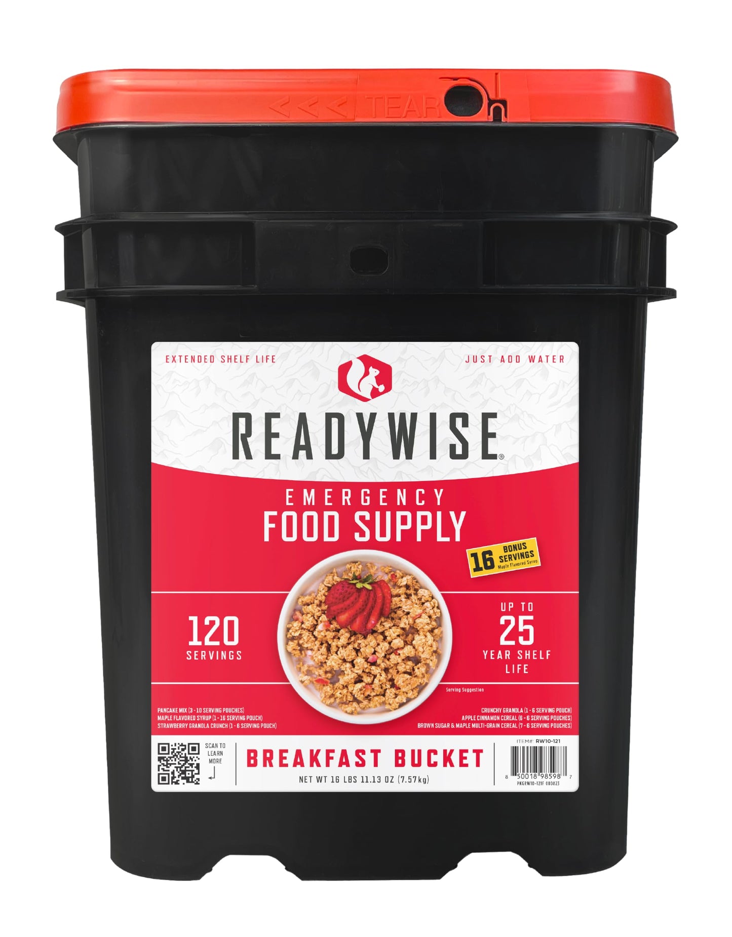 READYWISE - Emergency Food Supply Bucket, 120 Servings, MRE Meal Food Supply, Premade, Freeze Dried Survival Rations for Hiking, Adventure & Camping Essentials, Individually Packaged, 25 Year Shelf Life