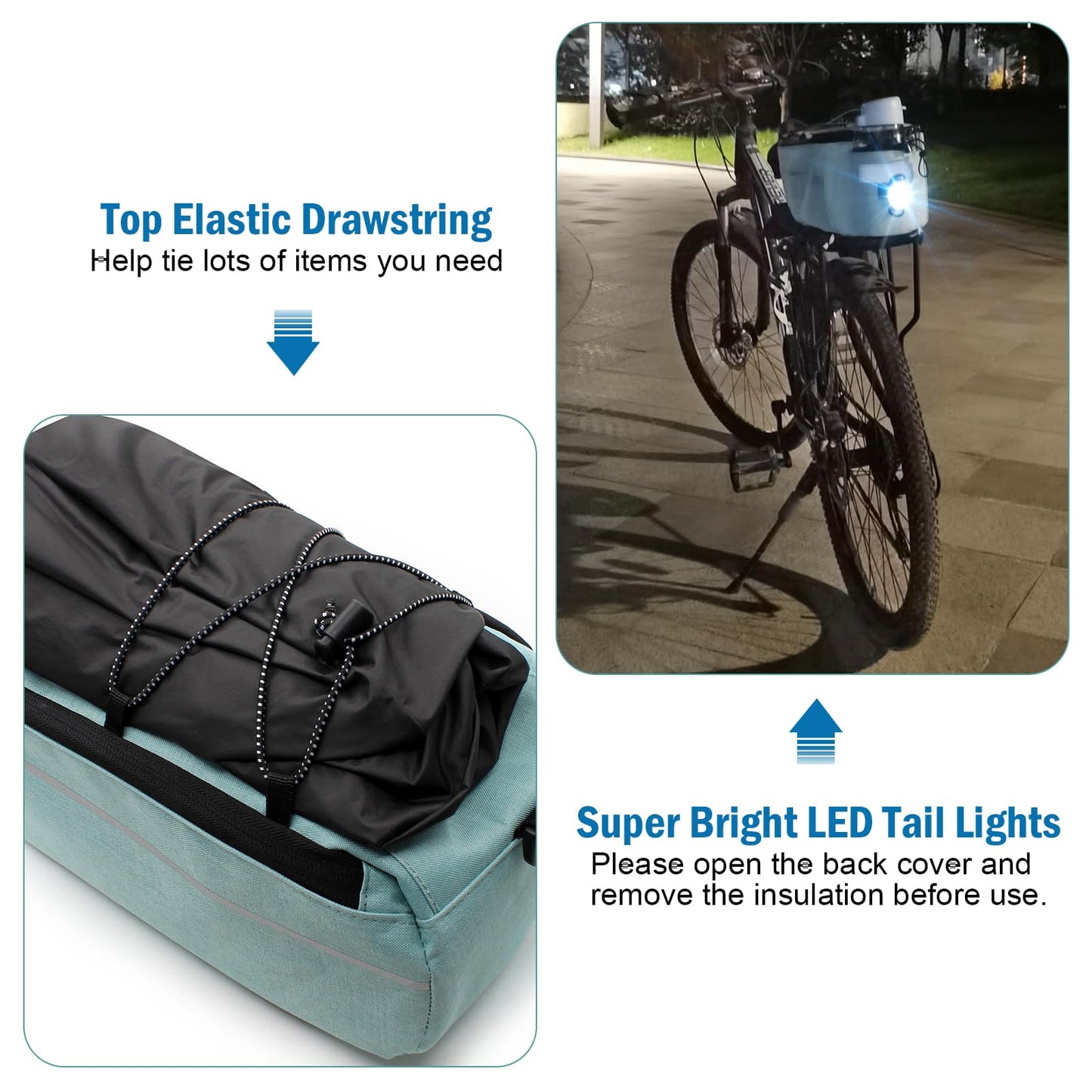 RAYMACE Bike Rear Rack Bag with Tail Light, Bike Truck Cooler Bag for Warm or Cold Items