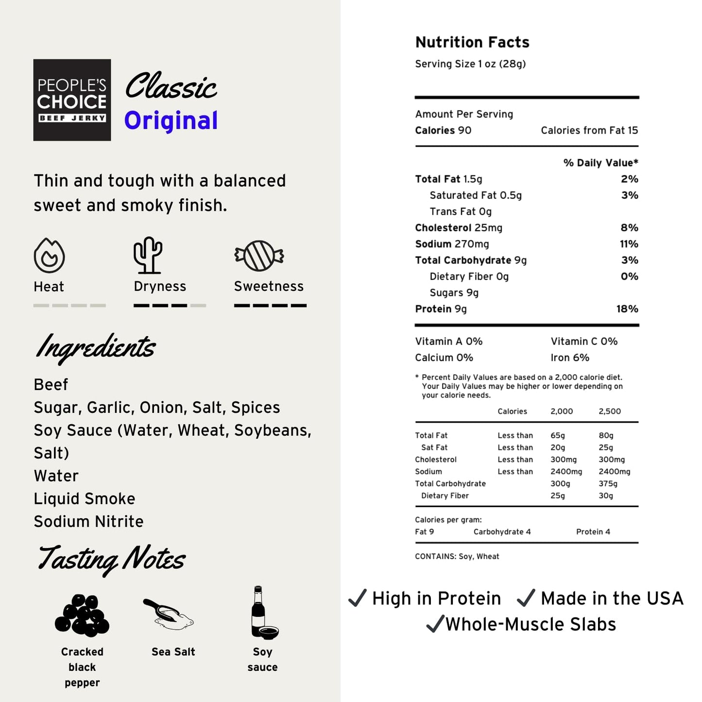 People's Choice Beef Jerky - Classic - Hot & Spicy - Big Slab - Whole Muscle Premium Cuts - Bulk Jerky Package - Thin Sheets - Low Sodium Low Salt High Protein Meat Snack - 15 Count, 1 Bag