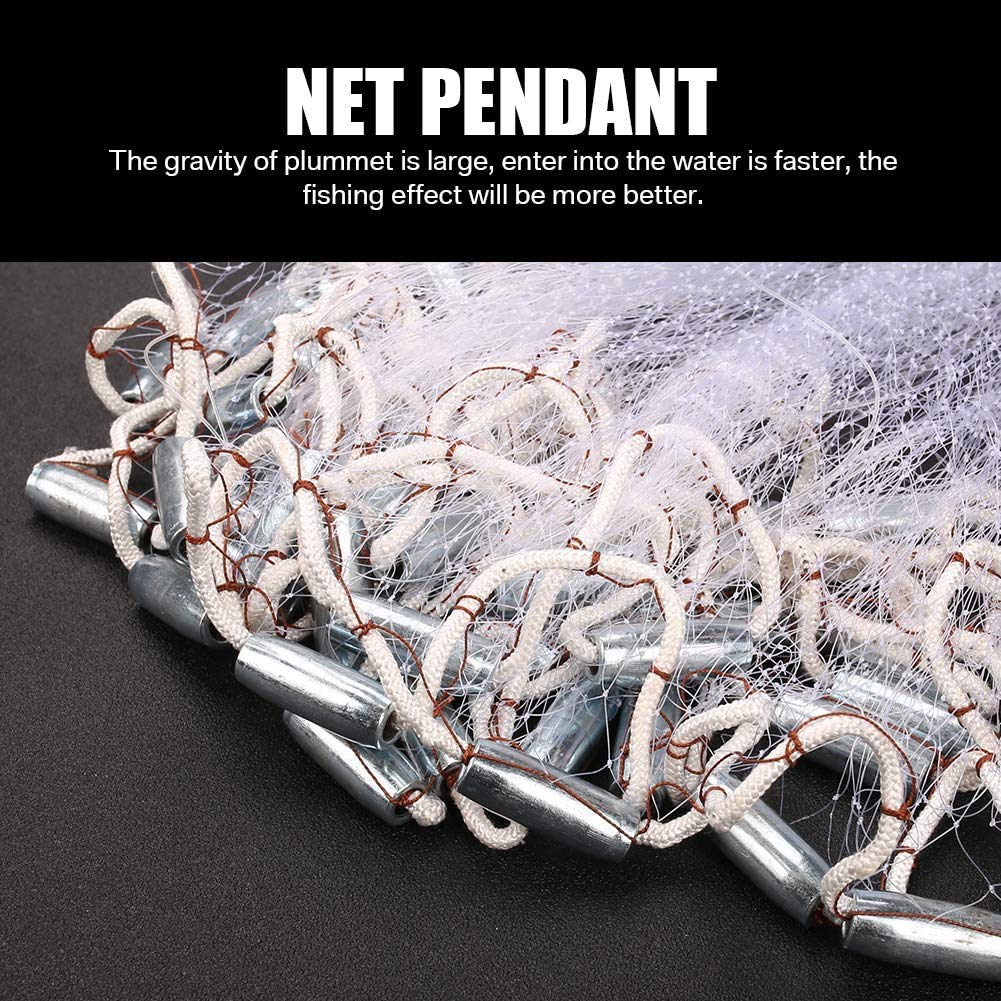 Yeahmart American Saltwater Fishing Cast Net for Bait Trap Fish 3ft/4ft/5ft/6ft/7ft/8ft/9ft/10ft Radius Casting Nets with Heavy Duty Real Zinc Sinker Weights, 3/8inch Mesh Size