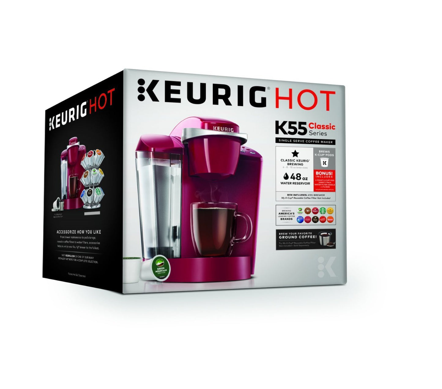 Keurig K-Classic Single Serve K-Cup Pod Coffee Maker, with 3 Brew Sizes, 48oz Removable Reservoir, Black