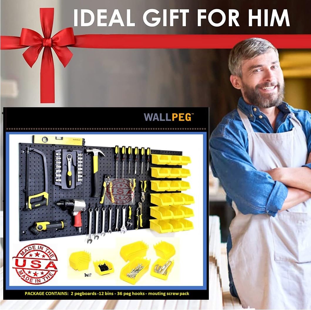 WallPeg Pegboard Wall Organizer - 96” Wide | 4 Pack 24”x16” Heavy Duty Plastic Peg Boards | Made in USA | Garage Tool Storage, Workshop, Craft Room, Office Wall Organizer | Tuff Peg-Board Panels
