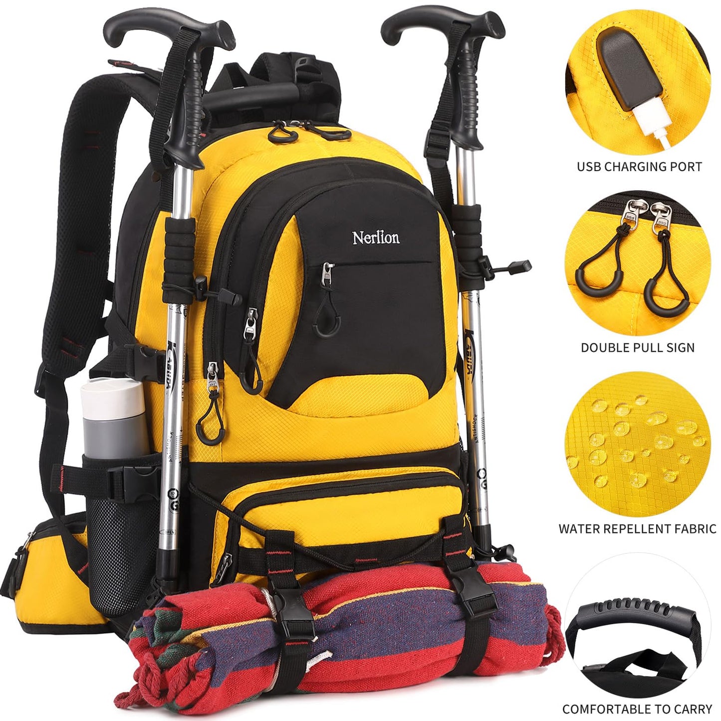 Nerlion 40L Hiking Backpack Travel Backpack for Men Women Camping Waterproof Outdoor Hiking Daypack Lightweight Backpack (Orange)