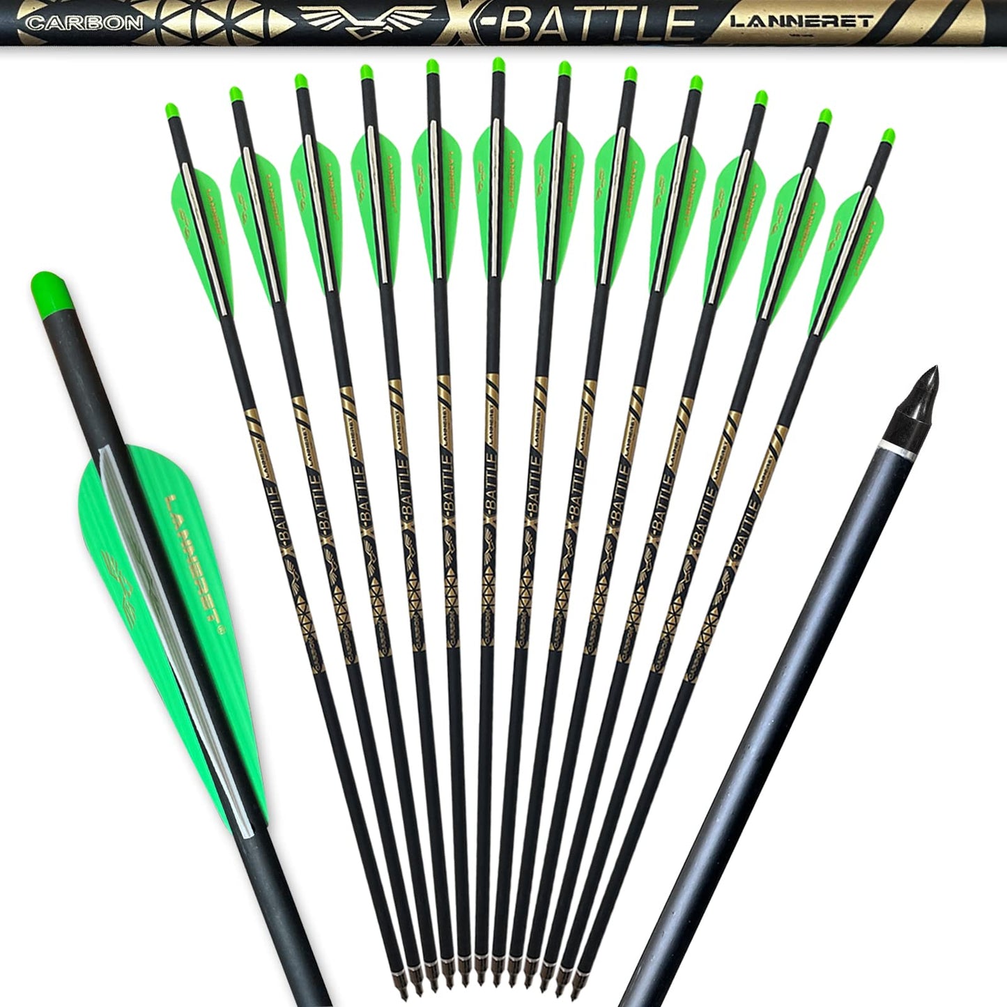 Lanneret Carbon Crossbow Bolts 17,20,22Inch Arrows Bolt Crossbolt Fletched 4 Inch Vane with Field Point (Pack of12) Black