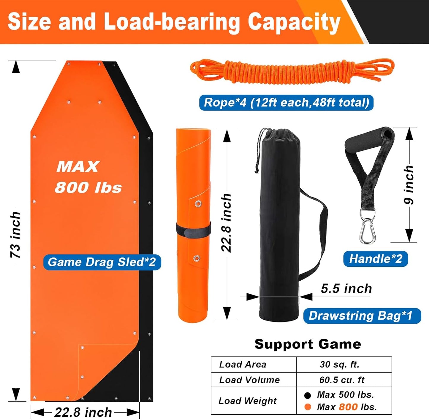 Deer Drag Sleds - Heavy-Duty, Tear-Resistant Game Hauler for Hunting with Ropes and Handles, Portable and Durable Outdoor Gear (2-Set)