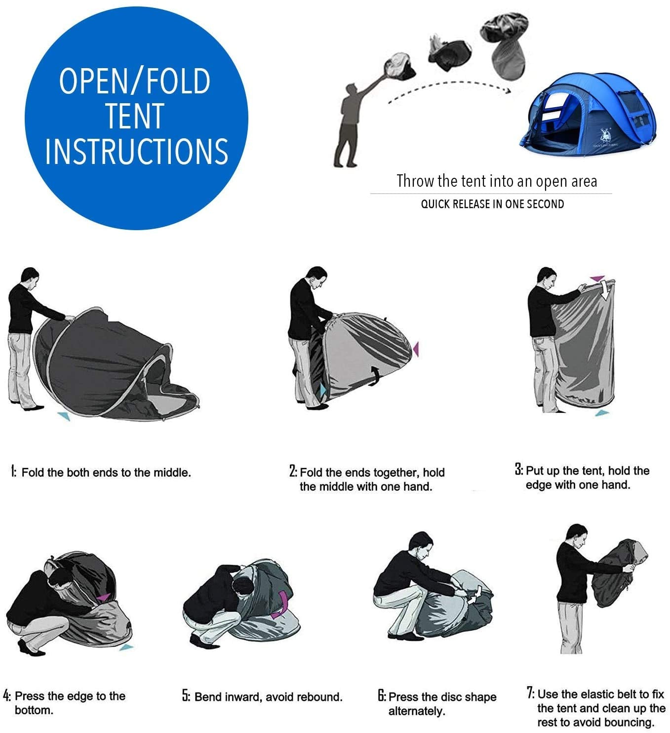 4 Person Easy Pop Up Tent,9.5’X6.6’X52'',Waterproof, Automatic Setup,2 Doors-Instant Family Tents for Camping, Hiking & Traveling