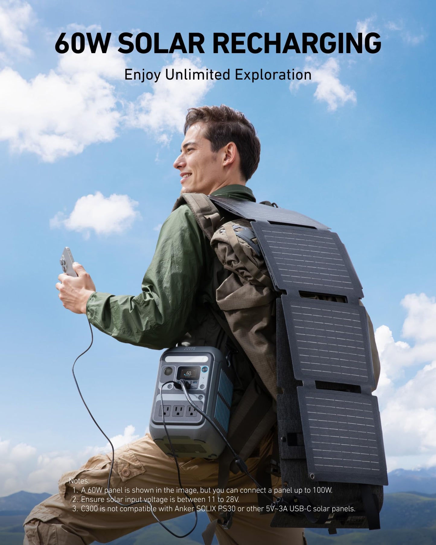 Anker SOLIX C300 Portable Power Station, Outdoor 288Wh LiFePO4 Battery, 300W (600W Surge) Solar Generator, 140W Two-Way Fast Charging, for Camping, Traveling, and Emergencies (with 60W Solar Panel)