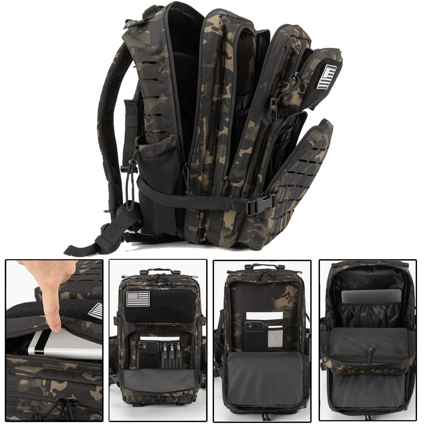 QT&QY 25L/35L/45L Military Tactical Backpack For Men Molle Daypack 3 Day Bug Out Bag Hiking Rucksack With Bottle Holder