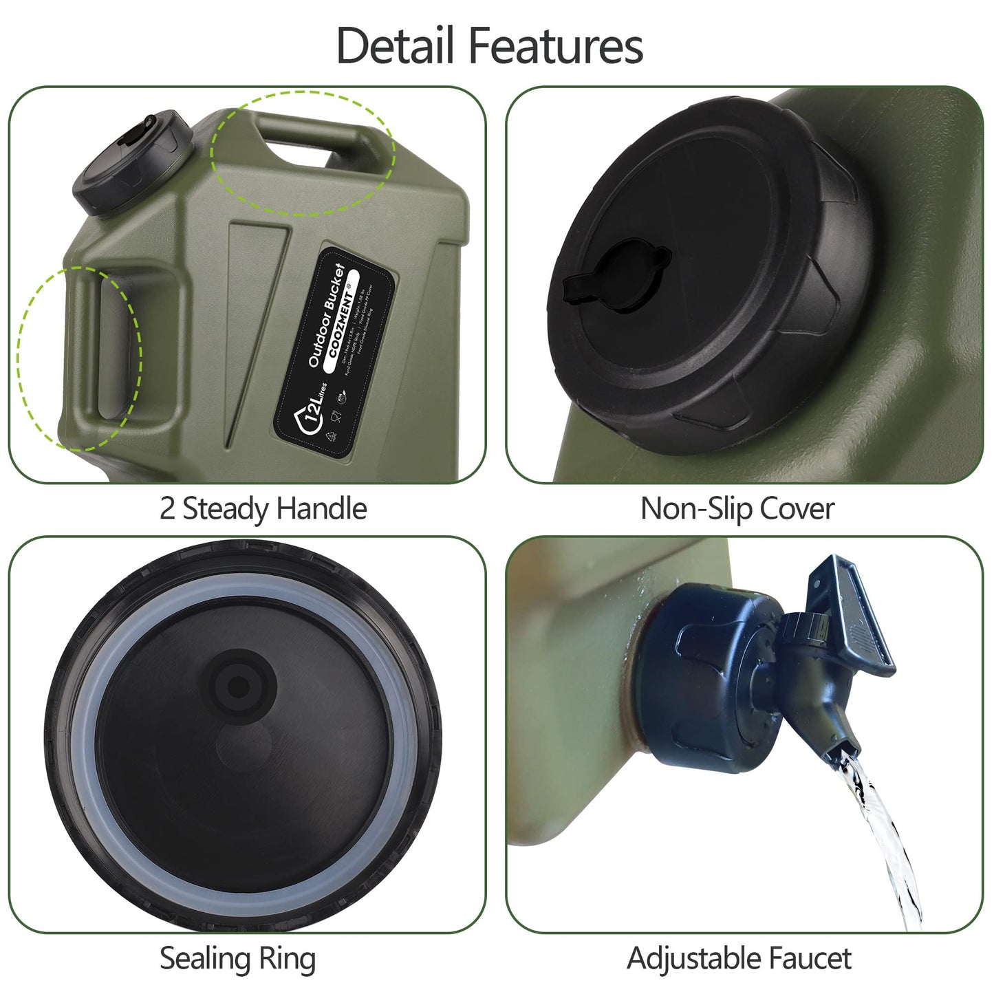 3.2 Gallon/5 Gallon Water Containers with Spigot, BPA Free Water Jug, Military Green Water Tank, Multifunction Water Storage Containers for Camping Outdoor Hiking,Emergency Stroage
