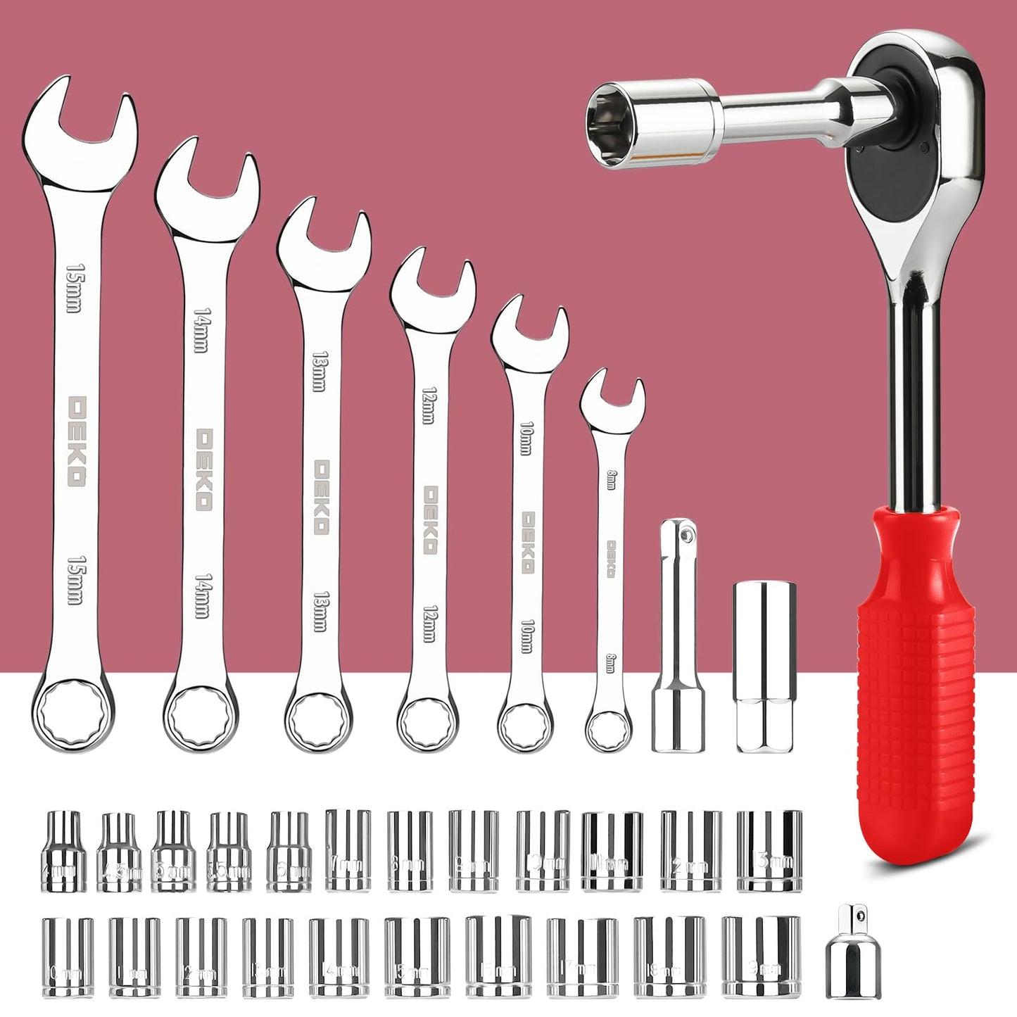 DEKOPRO 228 Piece Socket Wrench Auto Repair Tool Combination Package Mixed Tool Set Hand Tool Kit with Plastic Toolbox Storage Case