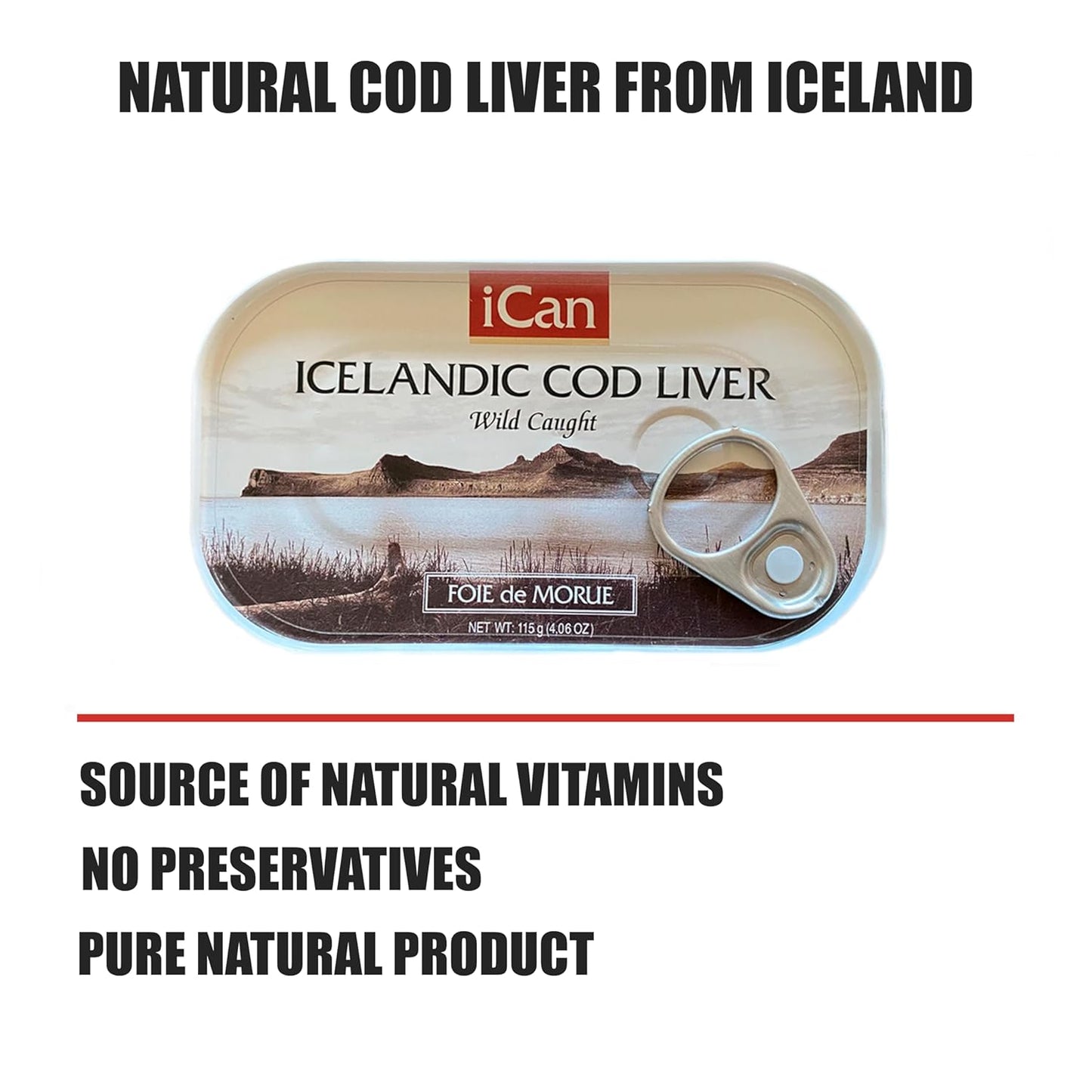 Icelandic Cod Liver Wild Caught (Foie de Morue) 4oz. (PACK OF 12 CANS)