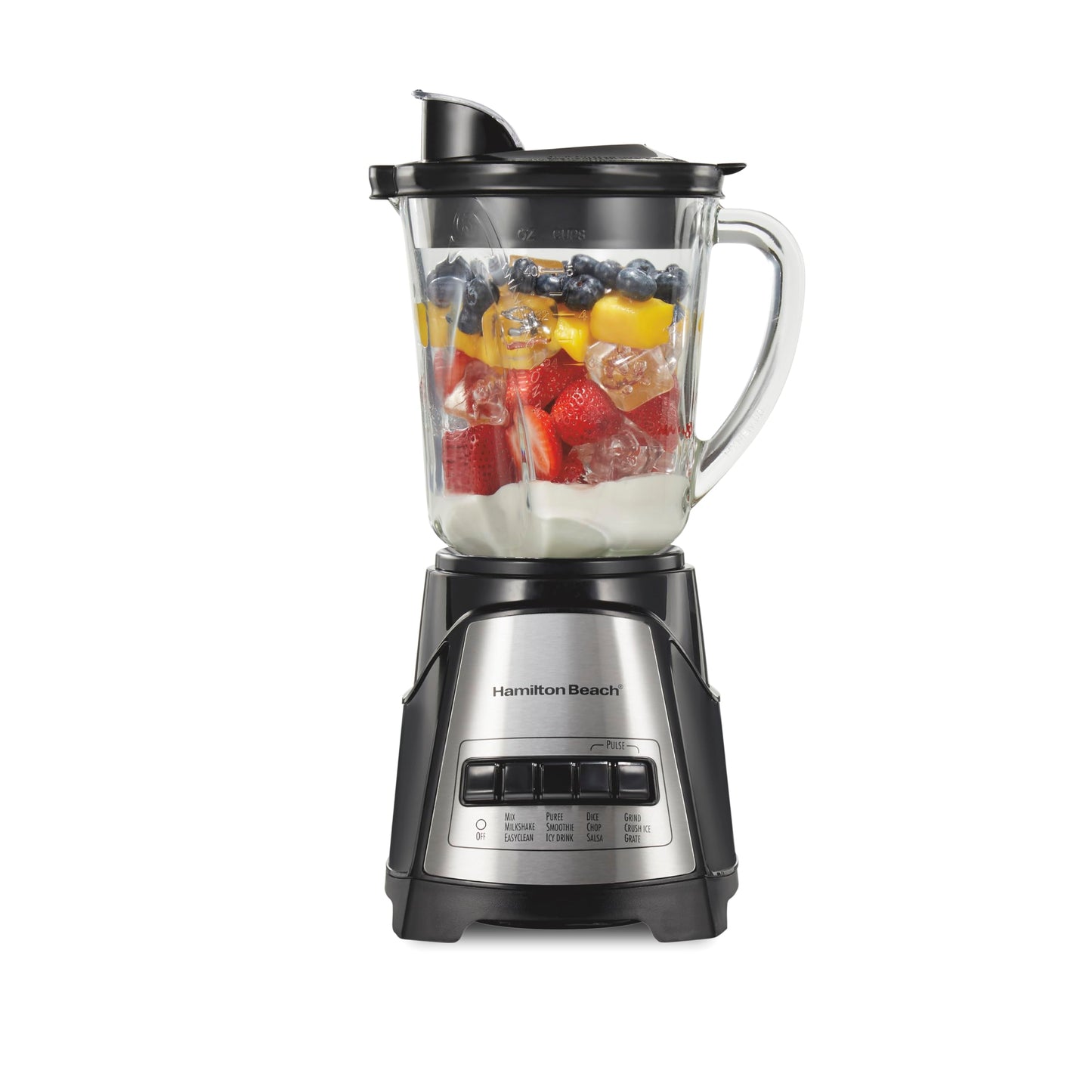 Hamilton Beach Power Elite Wave Action Blender For Smoothies, 40 Oz Glass Jar, 12 Functions Including Puree, Crush Ice, 700 Watts - Black (58148A)