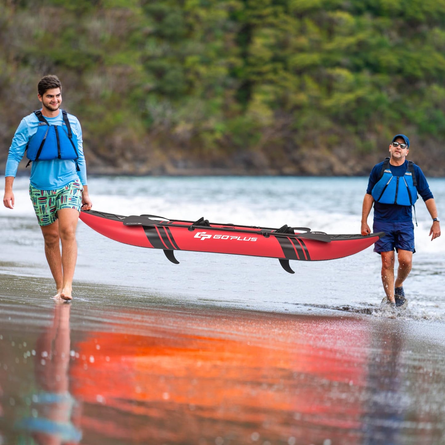 Goplus Inflatable Kayak, 2-Person Kayak Set for Adults with 507 LBS Weight Capacity, 2 Aluminium Oars, EVA Padded Seat, 2 Fins, Hand Pump, Carry Bag, Repair Kit, Portable Touring Kayaks