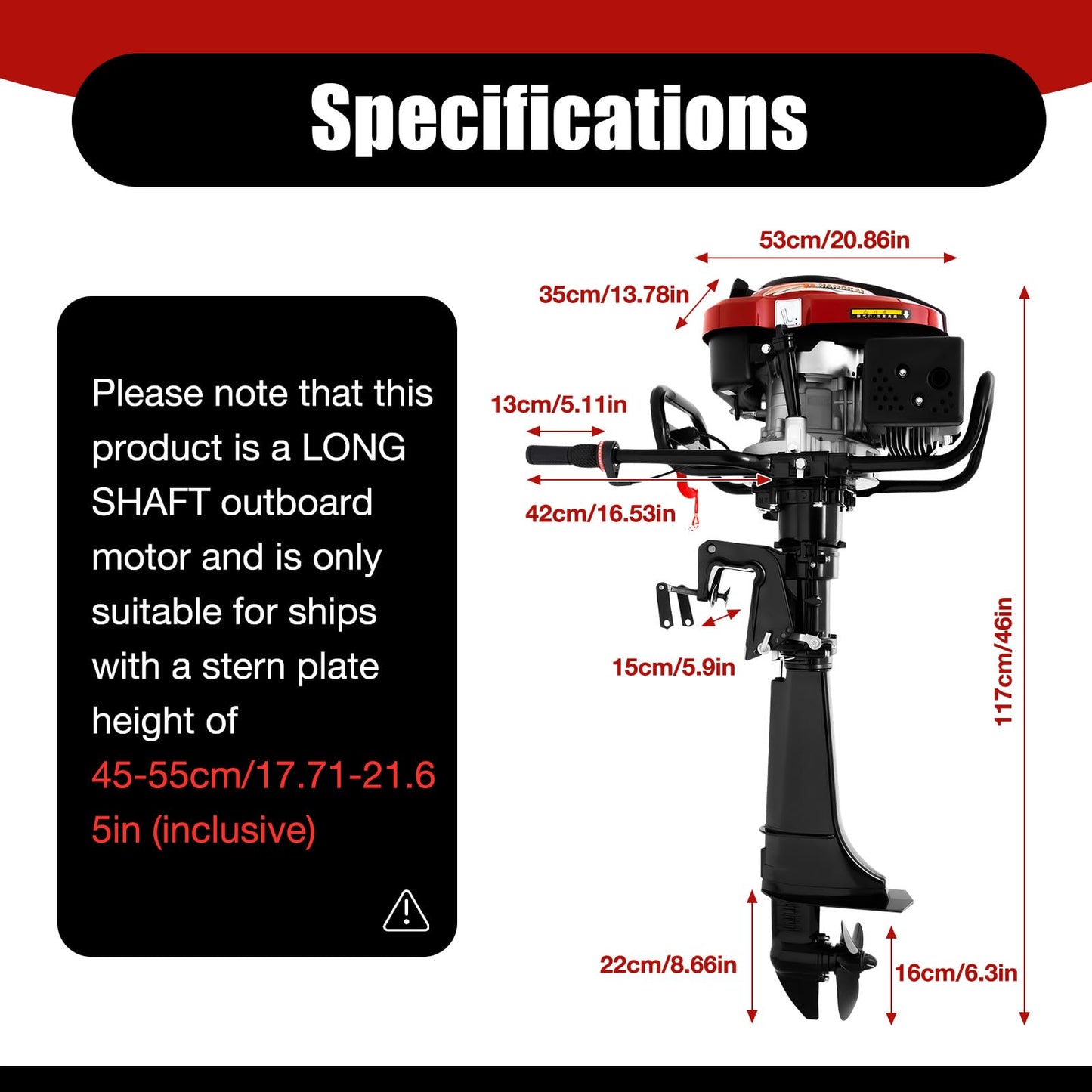 Outboard Motor, Heavy Duty Fishing Boat Engine Manual Start Kayak Motor w/Air-cooling & TCI Ignition System for yachts, kayaks, Wooden Boats, Foam Boats, Rubber Boats, etc. (196CC 7.5HP 4Stroke)