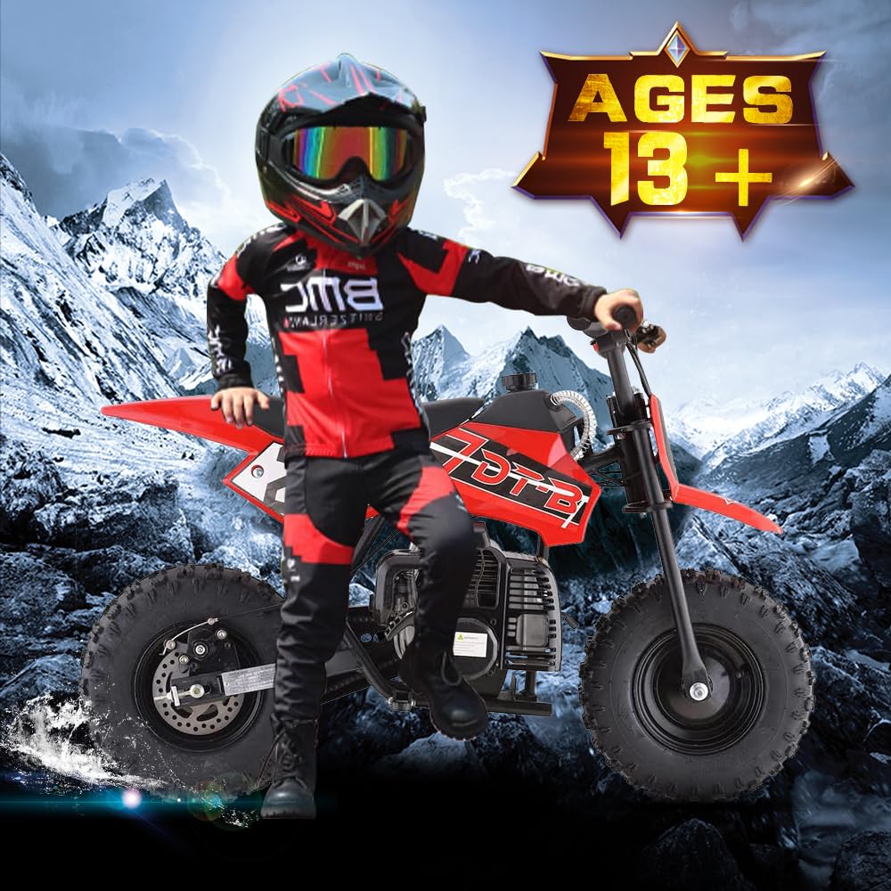 Mini Kid Dirt Bike, 49 CC 2-Stroke Gas Bike with Off-Rode Tire, Suspensions, Disc Brakes, Max Load 160Lbs, Up to 20Mph, EPA Approved