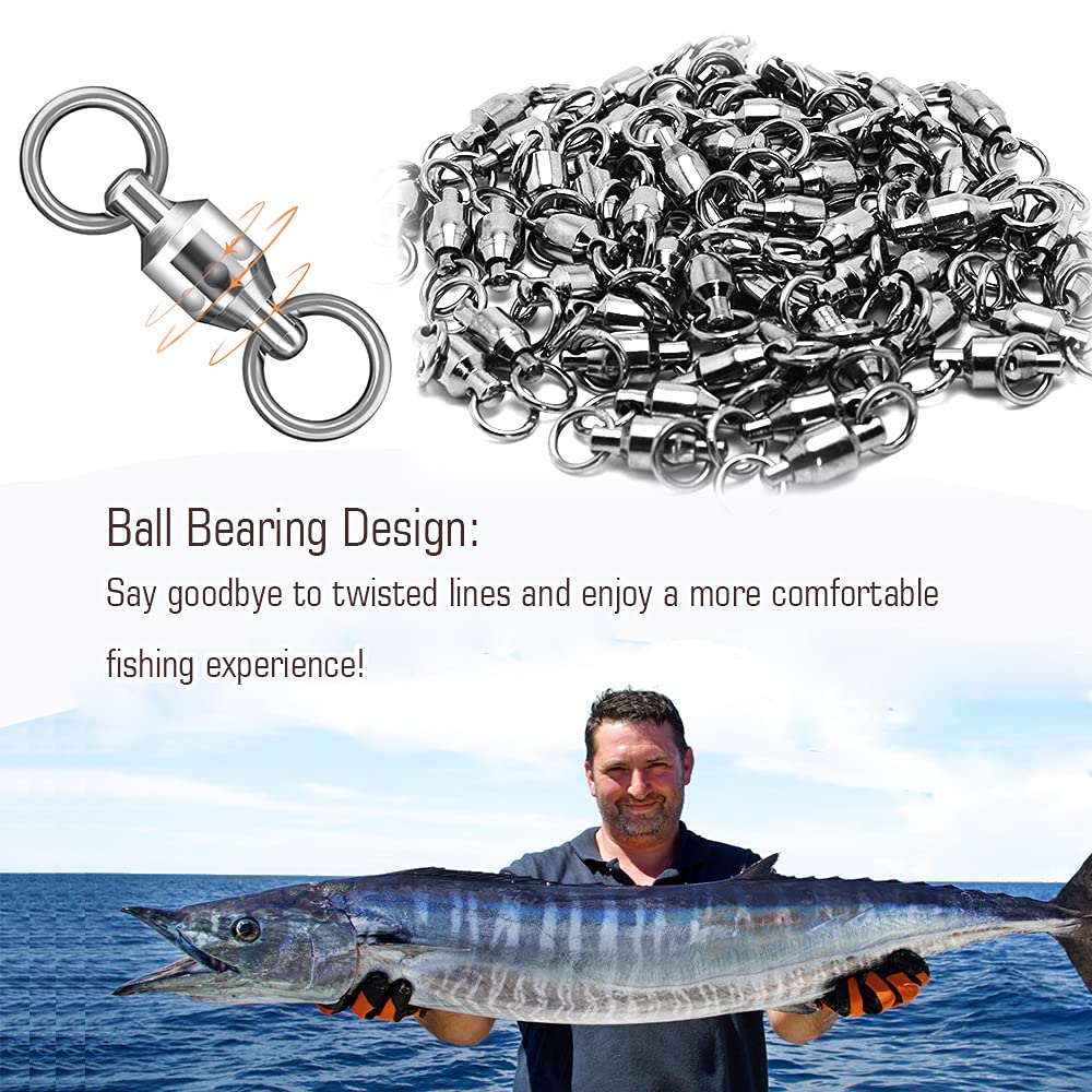 AMYSPORTS Barrel Ball Bearing Swivel Saltwater Stainless Rolling Fishing Swivel Steel High Strength Fishing Swivels Connector Solid Welded Rings Black Nickel