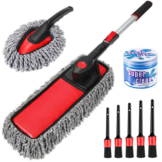 62'' Car Wash Brush with Long Handle Chenille Microfiber Car Wash Mop Mitt Car Cleaning Kit Windshield Window Squeegee Car Duster Microfiber Towels Wheel Tire Brush for Cars RV Truck Boat