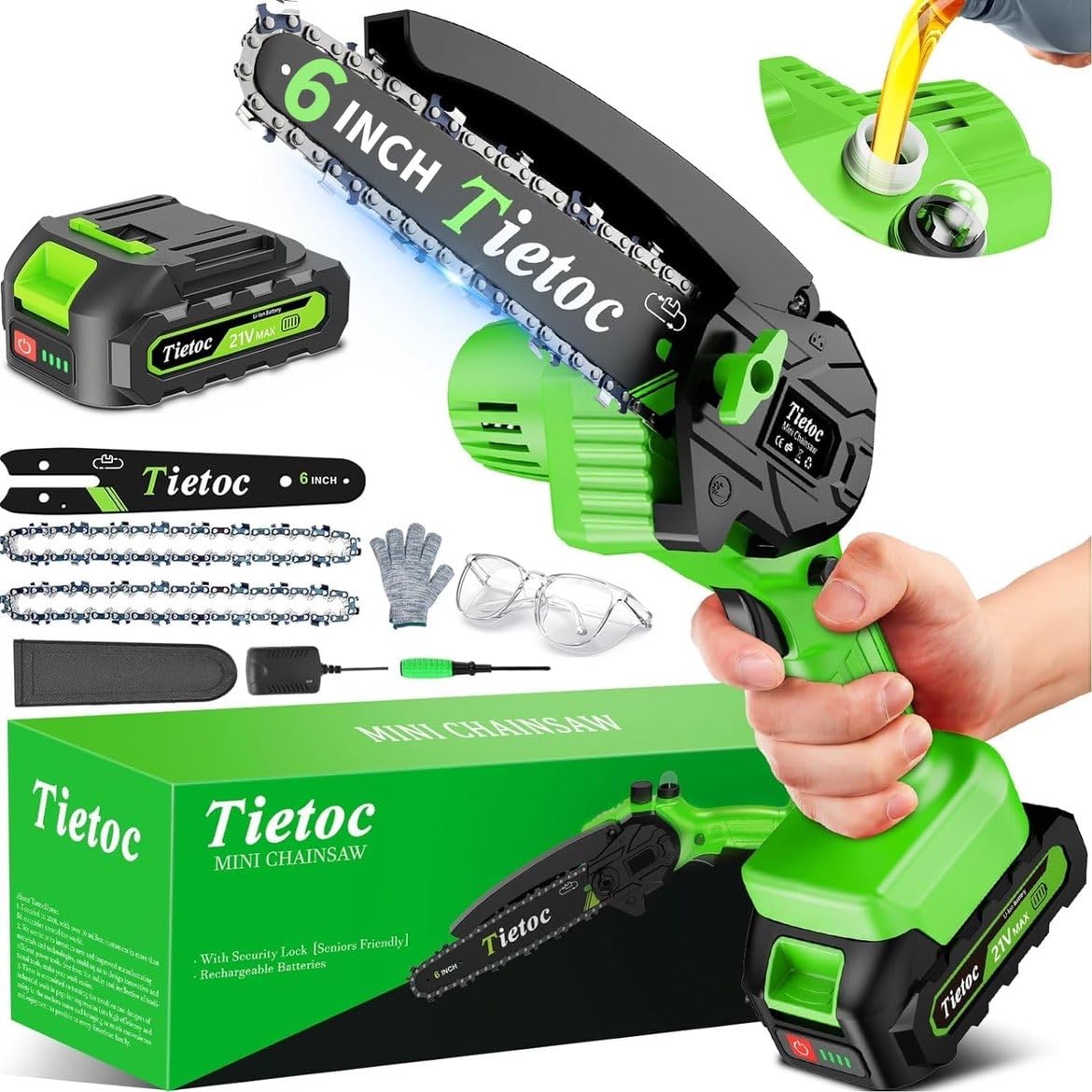 Tietoc Mini Chainsaw 6 Inch with 2 Batteries, Electric Saw Gifts for Men Dad Husband Gardener, Cool Gadgets for Men 2025, Mens Gifts for Fathers Birthday, Perfect Gifts Idea for Mothers Mom Women