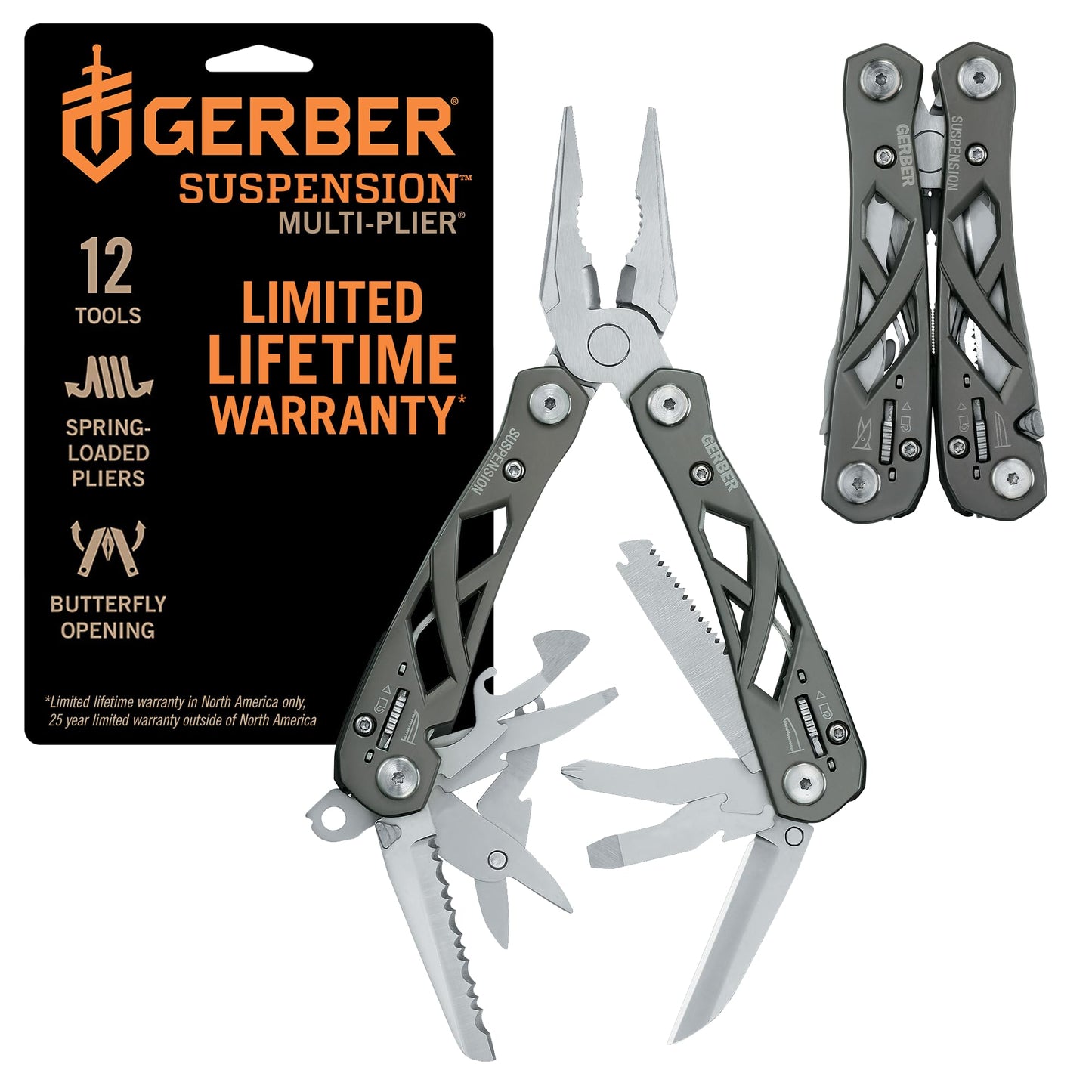 Gerber Gear Suspension-NXT 15-in-1 EDC Multi tool with Pocket Knife, Needle Nose Pliers and Wire Stripper Tools, Gifts for Men, Survival and Camping Gear, Stainless Steel