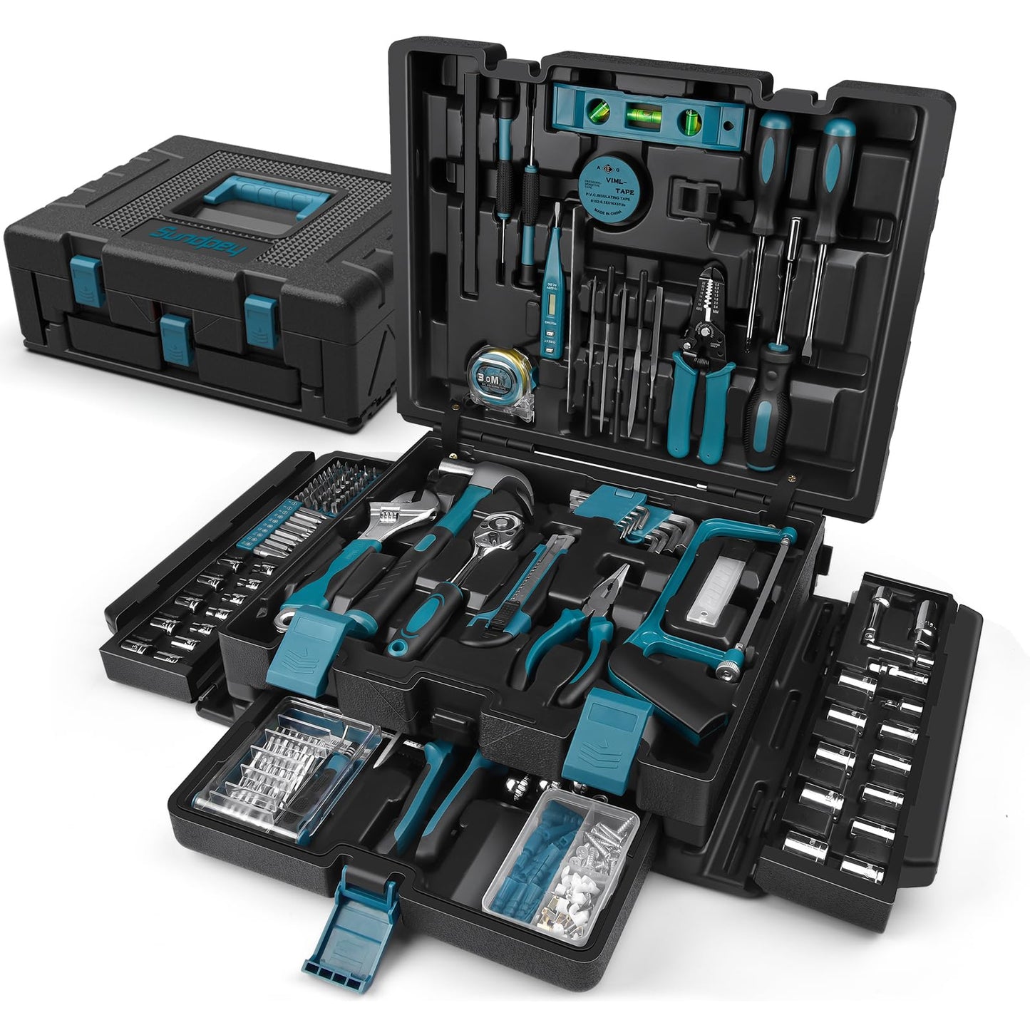 Sundpey 379-PCs Home Tool Kit - Portable Complete Household and Auto Repair Tool Set - Hand General Basic Tool Box Storage Case with Drawer - Full Basic Toolkit for Handyman & Diyer & Homeowner