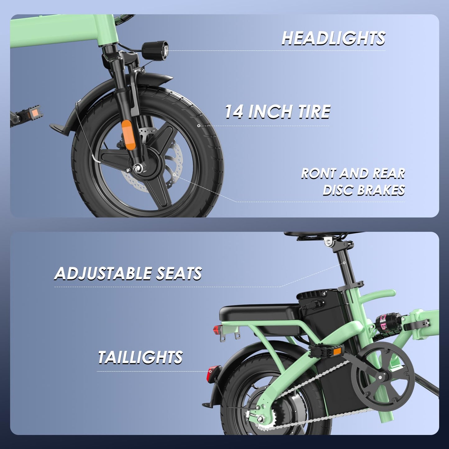 E14 Electric Bike for Adults 500W Motor, Folding Ebike 14" Adults Electric Bicycles, 48V 13Ah Removable Battery UL 2849 Certified, 25 Miles PAS Range