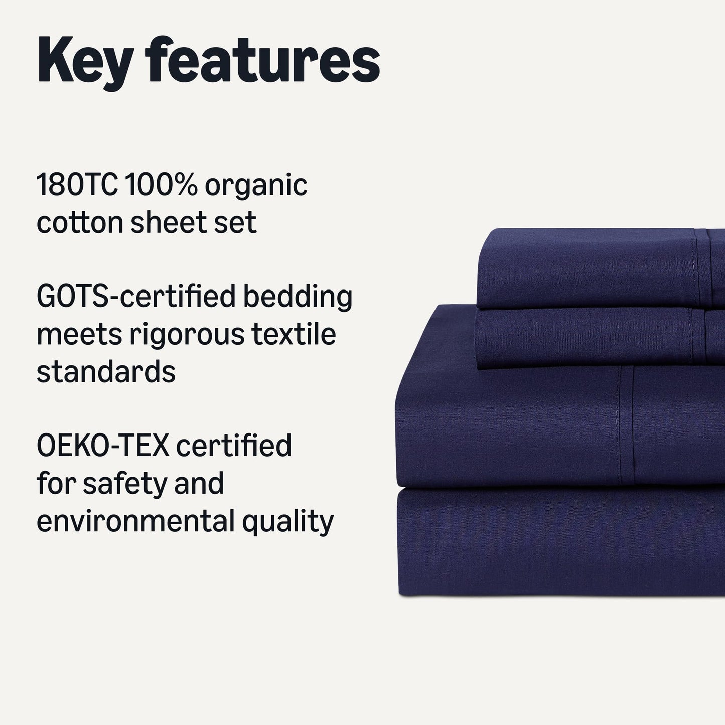 Amazon Basics Soft Organic Cotton Sheet Set with 2 Pillowcases, GOTS-Certified, King, Navy Blue