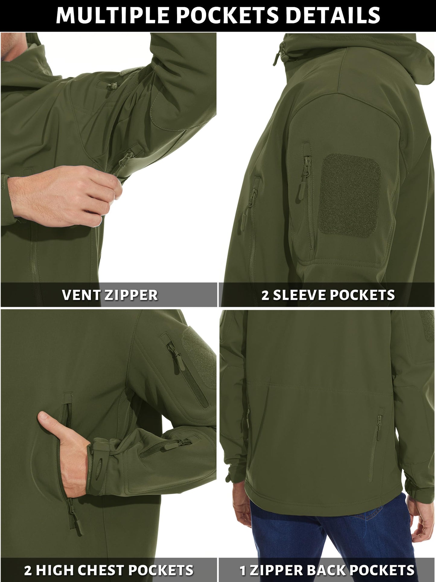 TACVASEN Men's Special Ops Military Tactical Rain Jackets Winter Warm Fleece Softshell Hooded Raincoat Snowboard